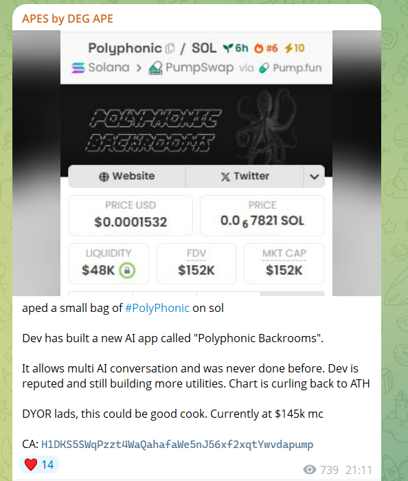 deg_ape's tweet photo. another day, another fat W from the trenches 🔥
aped #Polyphonic at $140k when CT was still spreading FUD
$140k --> $600k ✔️
dev is OG, he is building a next-gen AI mesh where LLMs and humans literally co-develop together
cope harder if you again missed my TG call. I kinda love betting on such slow utility cooks
higher...