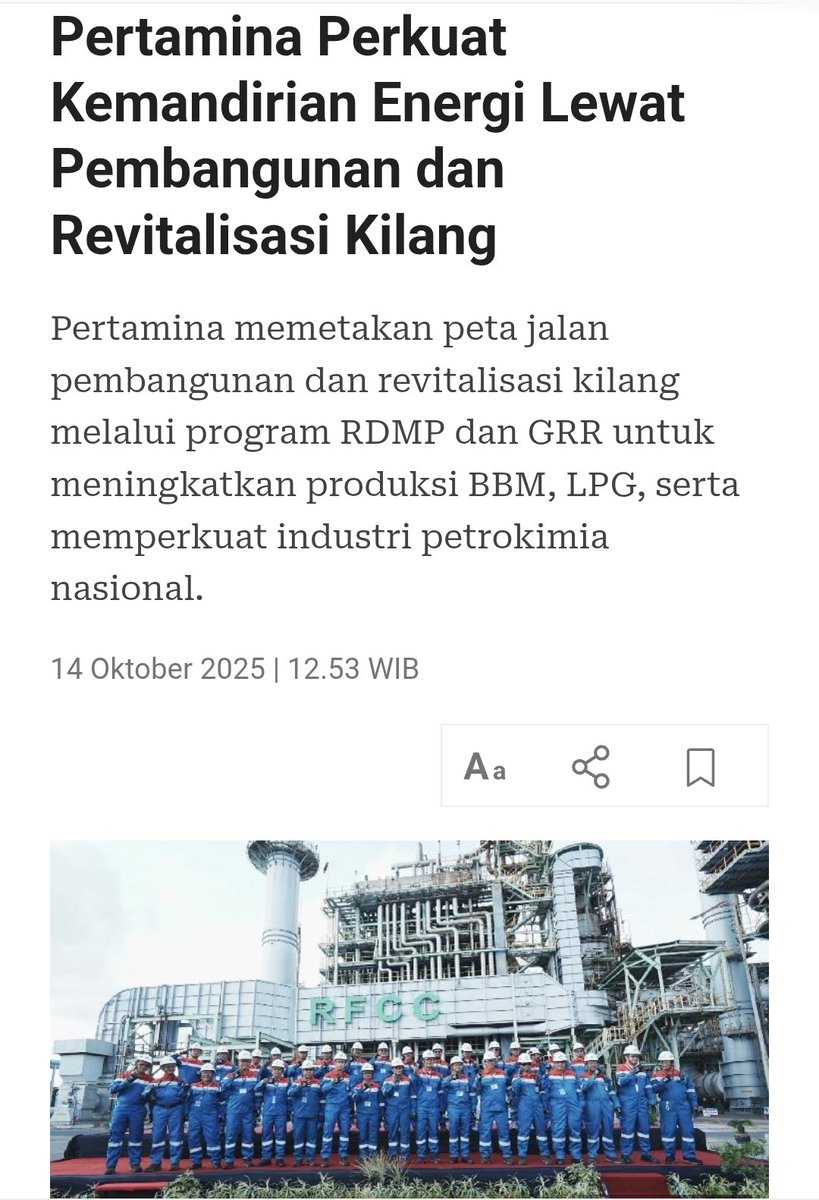 PT Pertamina terus melanjutkan langkah strategis dalam memperkuat kemandirian energi nasional melalui pembangunan dan revitalisasi kilang di berbagai wilayah Indonesia.
Pertamina menjalankan proyek RDMP untuk meningkatkan kapasitas dan kompleksitas kilang.