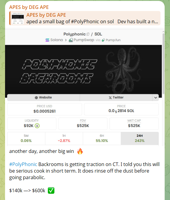 deg_ape's tweet photo. another day, another fat W from the trenches 🔥
aped #Polyphonic at $140k when CT was still spreading FUD
$140k --> $600k ✔️
dev is OG, he is building a next-gen AI mesh where LLMs and humans literally co-develop together
cope harder if you again missed my TG call. I kinda love betting on such slow utility cooks
higher...
