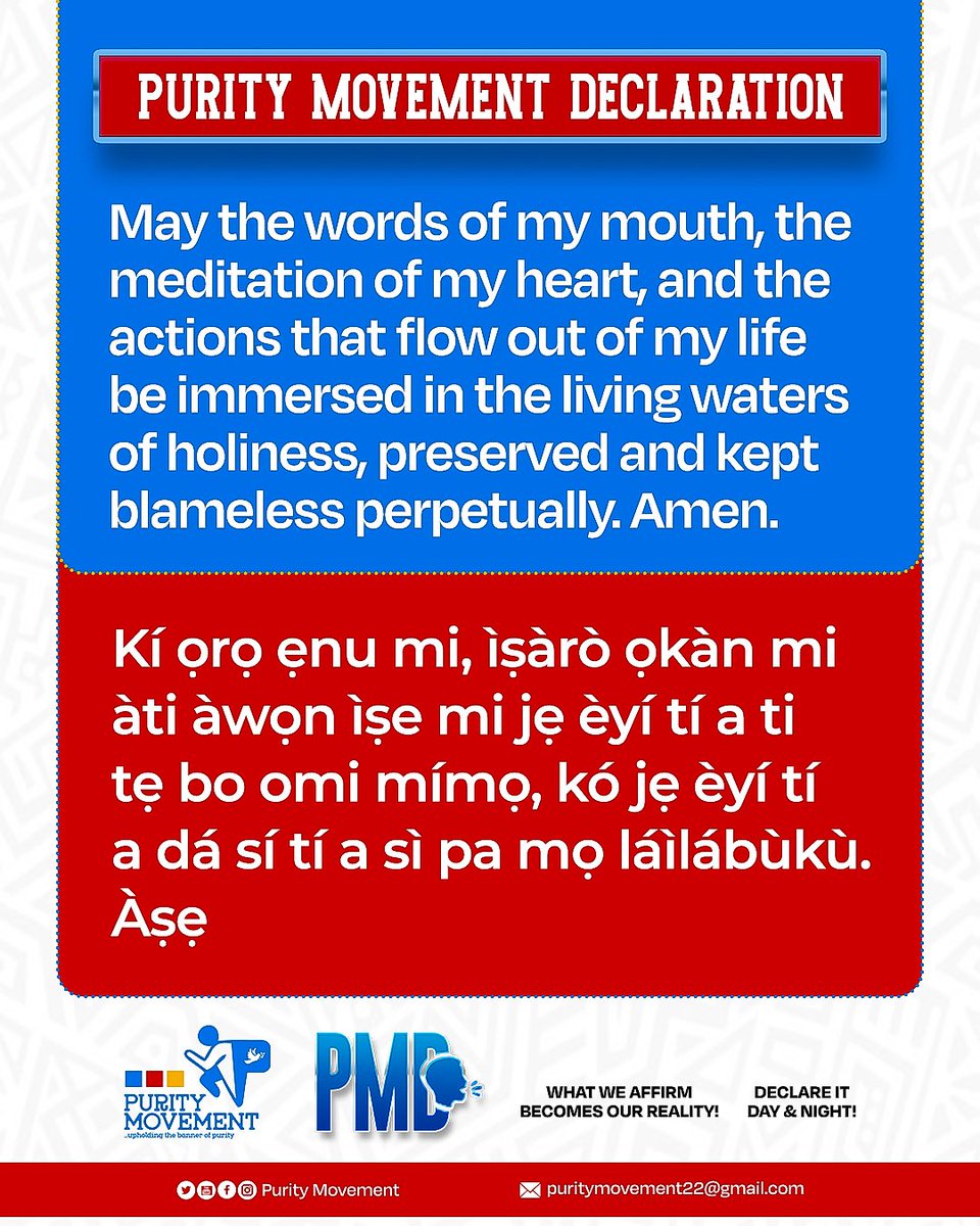puritymovementt's tweet image. Purity Movement Declaration (PMD)🗣️🗣️🗣️ | October 31, 2025.

#declaration
#affirmation
#PurityMovement
#Jesusbeglorified
#Lightbebroughttoallmen
#Thetreesofrighteousnessbeplanted
#spamedia