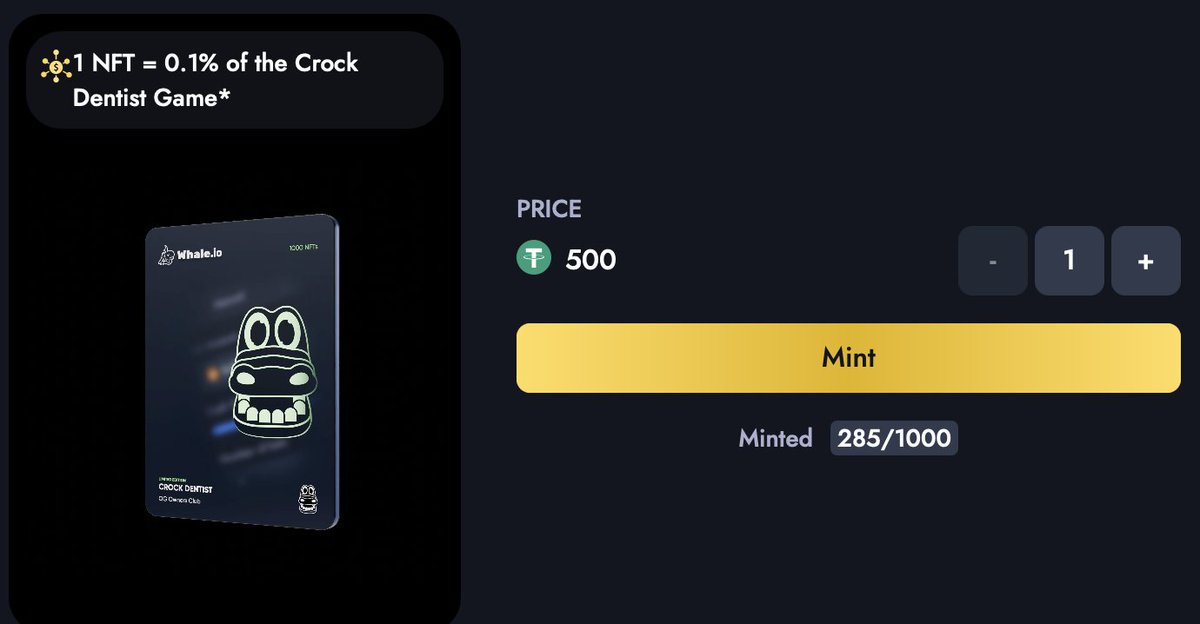 Crock Dentist NFT minting max price reached: $500

285 of 1,000 minted. First airdrop drops this weekend on Solana. Mint now before it's gone.

bit.ly/CrockNFT