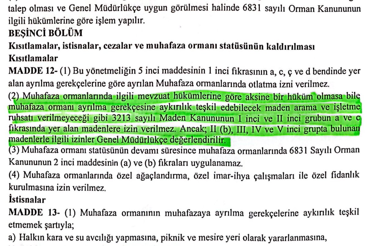 AKP iktidarı ve maden lobileri bu kez de gözünü ‘ağaç kesmenin’ dahi yasak olduğu Muhafaza Ormanları’na göz dikti. Eğer bu yönetmelik taslağı hayata geçerse ülke genelinde toplam 248 bin hektar büyüklüğündeki bu eşsiz ormanlarda metalik maden işletmeciliği yapılabilecek.
👇👇