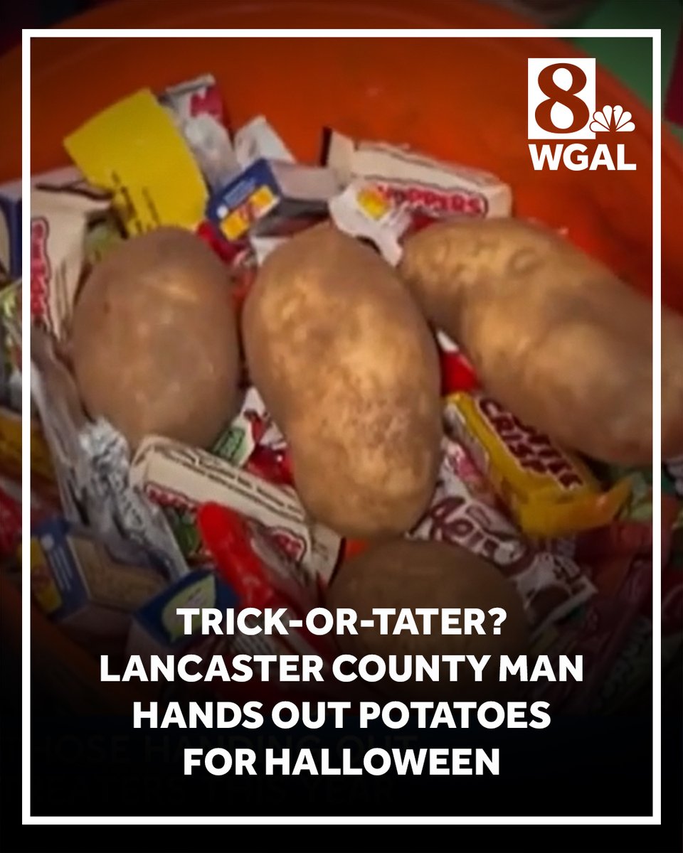 WGAL's tweet photo. Trick-or-tater? Pat Foy, also known as "Potato Man," is handing out potatoes to trick-or-treaters on Halloween, a unique tradition that has been gaining traction on social media.
#panews #lancaster #potatoman #trickortreat #halloween https://t.co/GnnWePKkvN