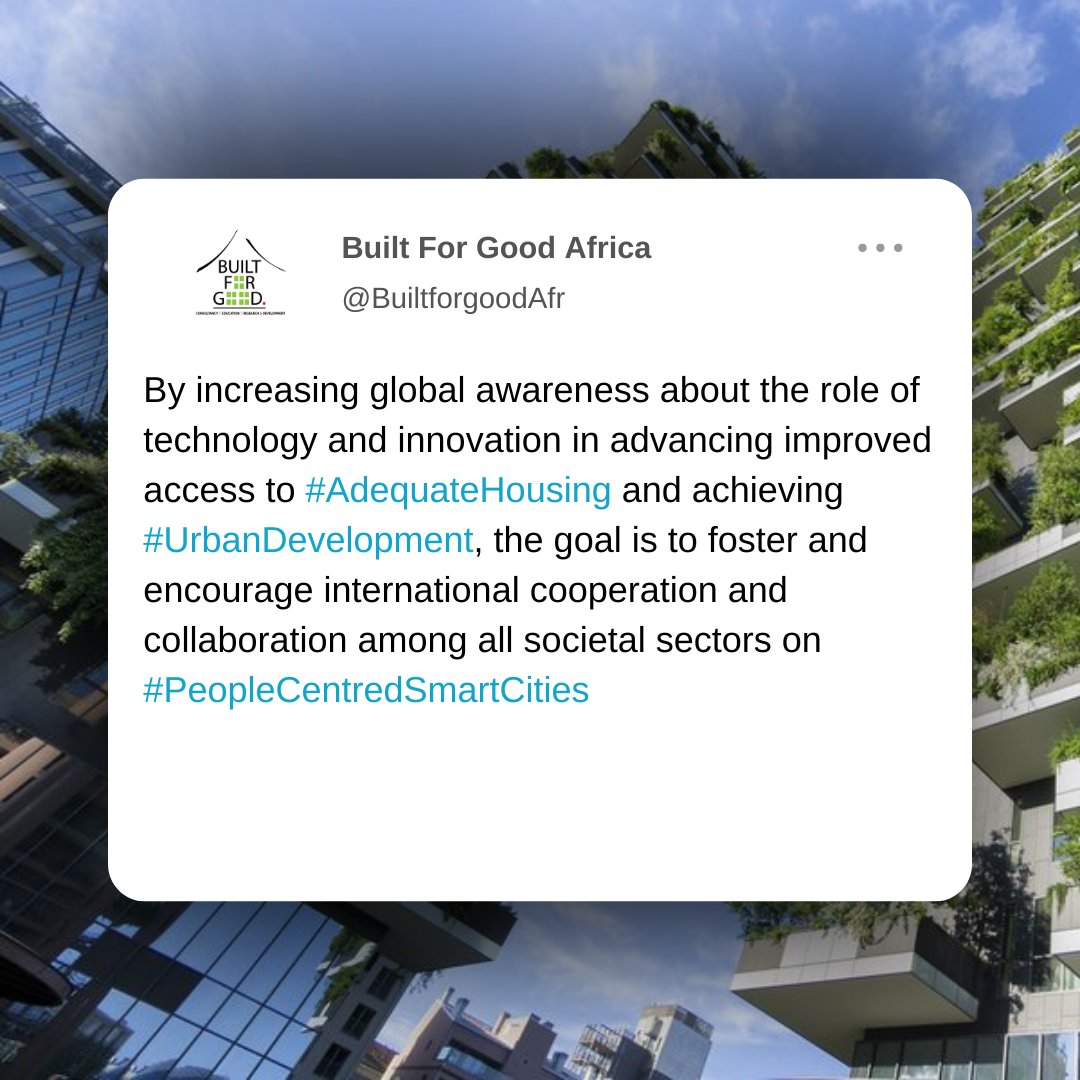 Happy World Cities Day.
The aim of this year's theme is to promote people-centred smart cities and demonstrate how crucial it is for smart cities to prioritize human needs, inclusivity, and accessibility.
#WorldCitiesDay #UrbanOctober  #BuiltForGoodAfrica