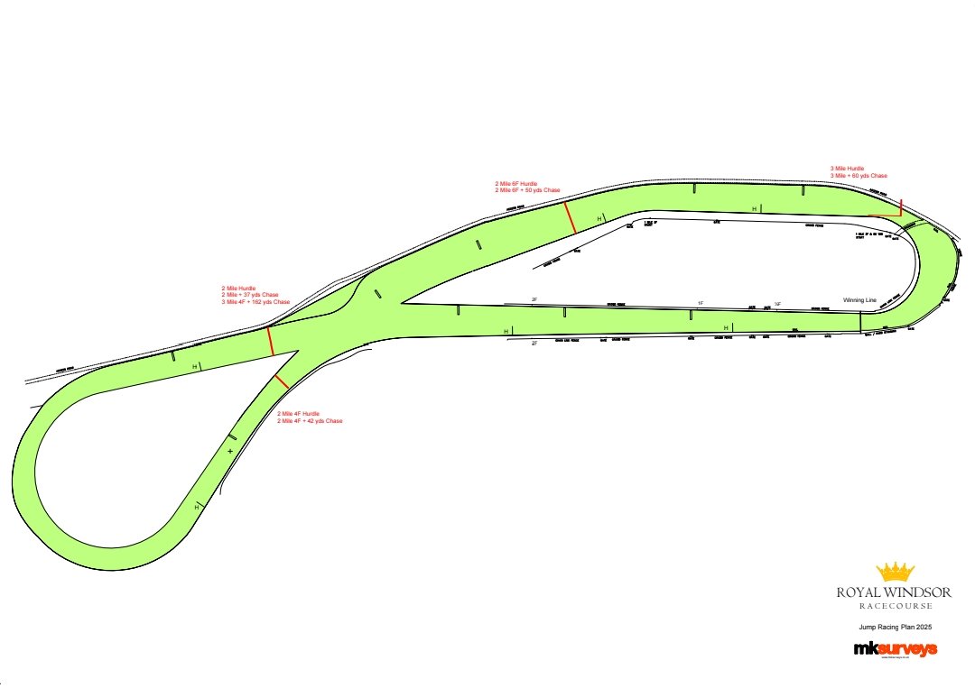 Jump racing returns to <a href="/WindsorRaces/">Windsor Racecourse</a>! 🏇
9 fences, 6 hurdles, the return of the figure of eight circuit beside the Thames 🌊
Here’s the official course map 👇
