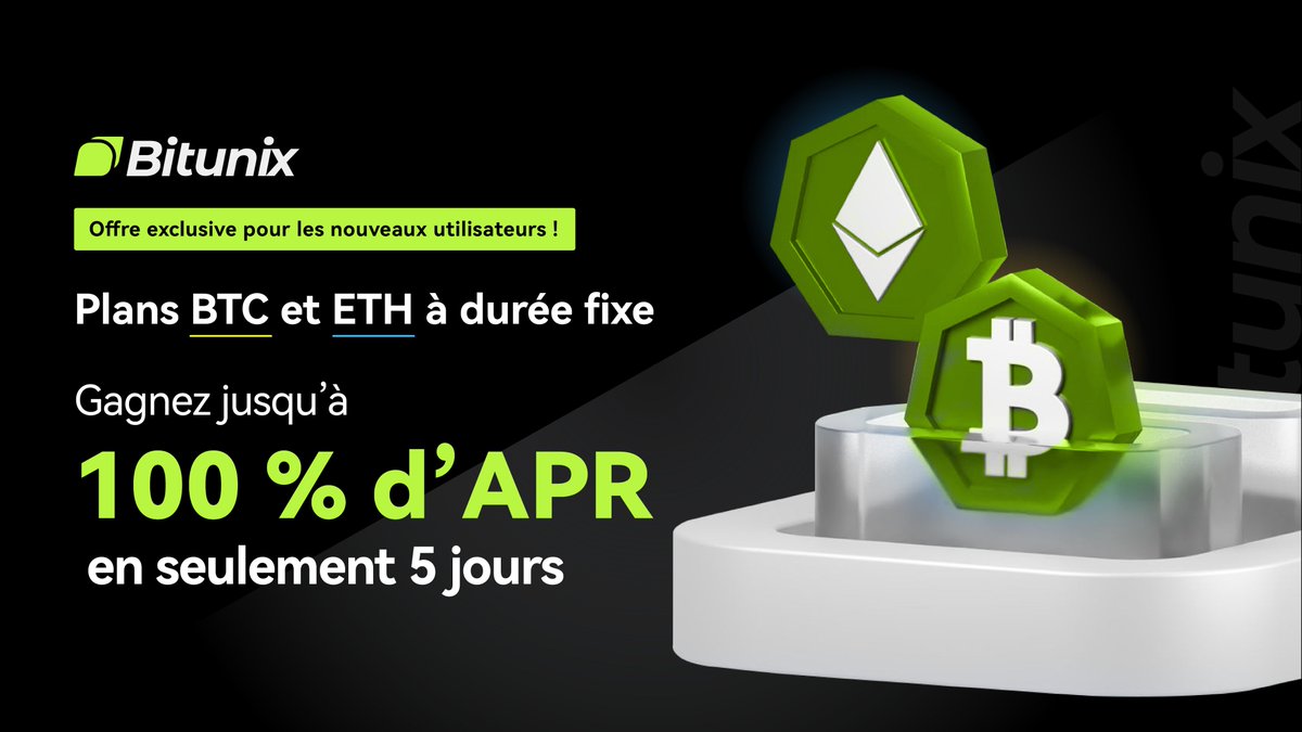 BitunixFR's tweet image. 💸 Offre exclusive pour les nouveaux utilisateurs !
Gagnez jusqu’à 100 % d’APR sur les plans BTC et ETH à durée fixe 🪙
Bloquez vos cryptos pendant 5 jours seulement et profitez de rendements boostés ⚡️
Commencez ici 👉
short.bitunixads.com/v940bxFn
#Bitunix #Crypto #Earn