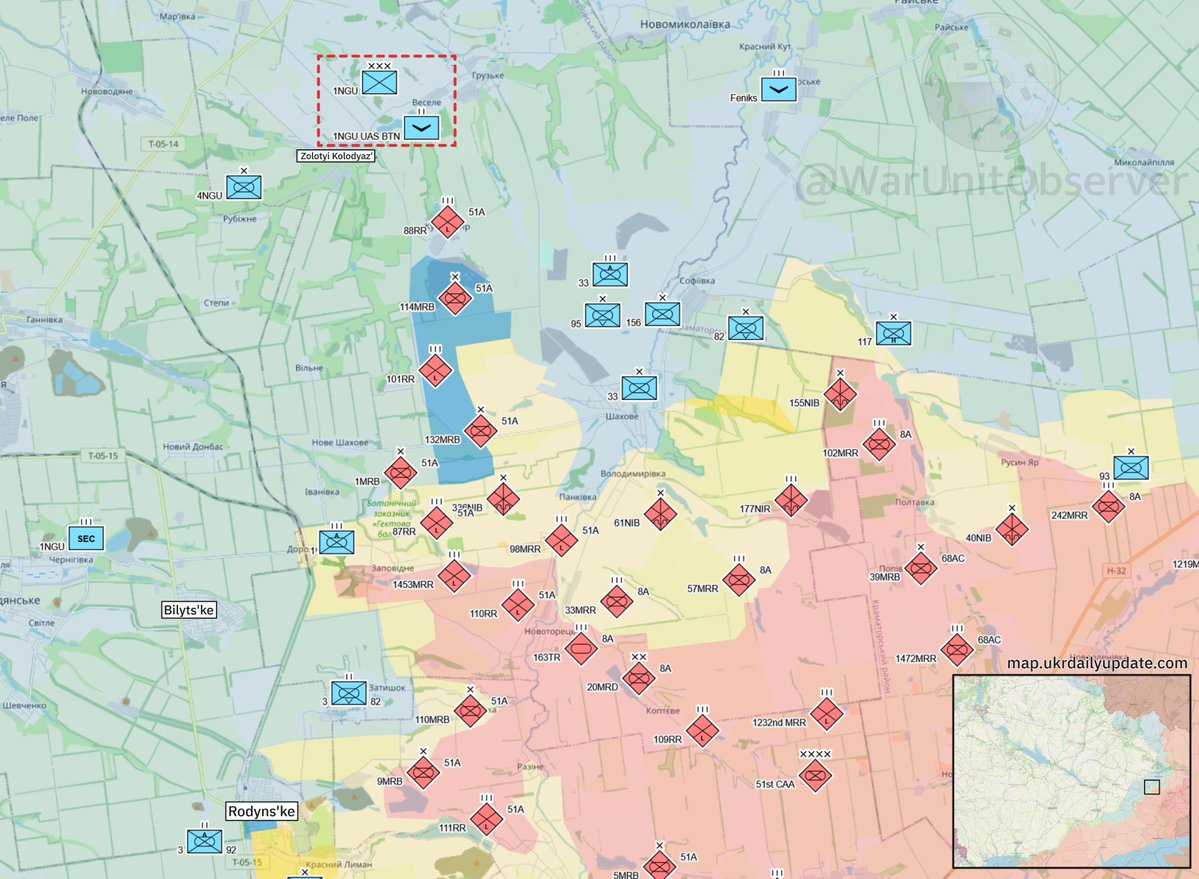 WarUnitObserver's tweet image. The 🇺🇦 1st Azov Corps appears to have formed a new UAS battalion, operating with Corps HQ in the Dobropillia direction and engaging 🇷🇺 Naval Infantry assaults.
The Corps’ 1st, 12th, 15th, and 20th Brigades continue operating detached from headquarters.