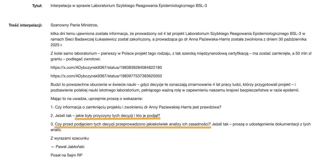 To jest po prostu NIEBYWAŁY SKANDAL.

Jeden z najnowocześniejszych projektów naukowo-badawczych w Polsce – Laboratorium Szybkiego Reagowania Epidemiologicznego BSL-3 – ma zostać zamknięte, a światowej klasy naukowcy – zwolnieni z pracy.

Decyzję podjęli prawdopodobnie polityczni