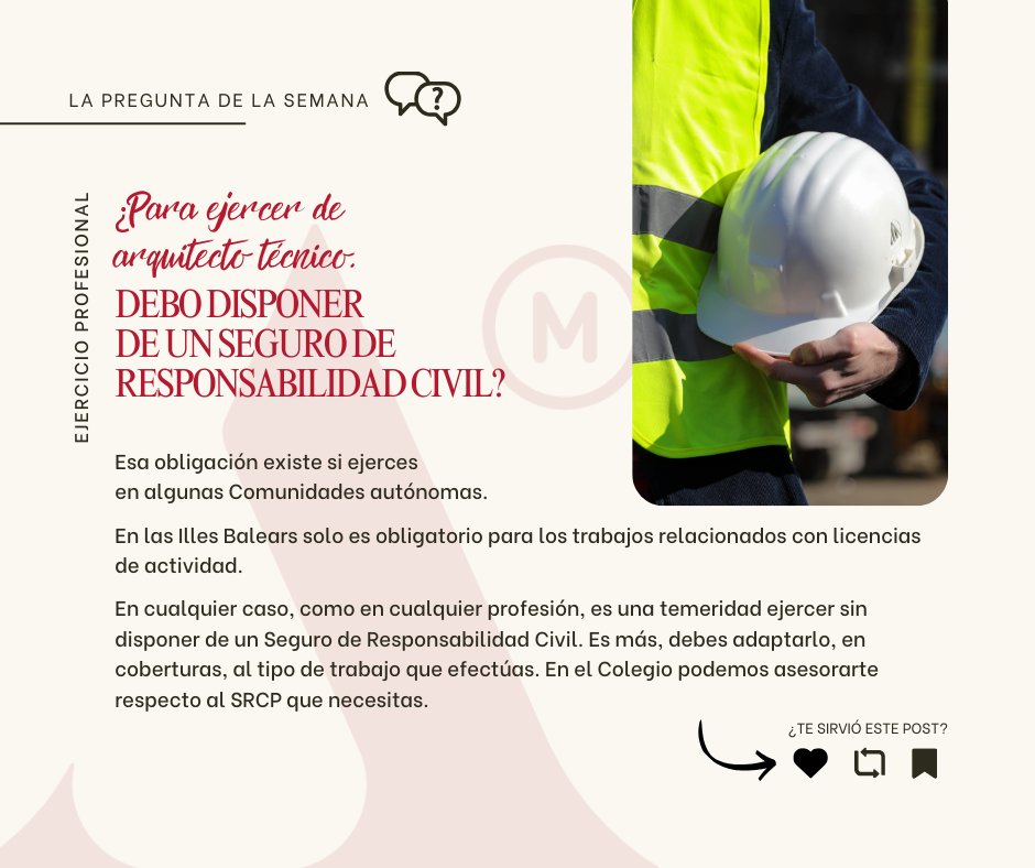 COAATMCA's tweet image. ❓#preguntadelasemana🧐🤔➡️
✅ ¿𝐏𝐚𝐫𝐚 𝐞𝐣𝐞𝐫𝐜𝐞𝐫 𝐝𝐞 𝐚𝐫𝐪𝐮𝐢𝐭𝐞𝐜𝐭𝐨 𝐭𝐞́𝐜𝐧𝐢𝐜𝐨, 𝐧𝐞𝐜𝐞𝐬𝐢𝐭𝐨 𝐝𝐢𝐬𝐩𝐨𝐧𝐞𝐫 𝐝𝐞 𝐮𝐧 𝐬𝐞𝐠𝐮𝐫𝐨 𝐝𝐞 𝐫𝐞𝐬𝐩𝐨𝐧𝐬𝐚𝐛𝐢𝐥𝐢𝐝𝐚𝐝 𝐜𝐢𝐯𝐢𝐥? 👇👇