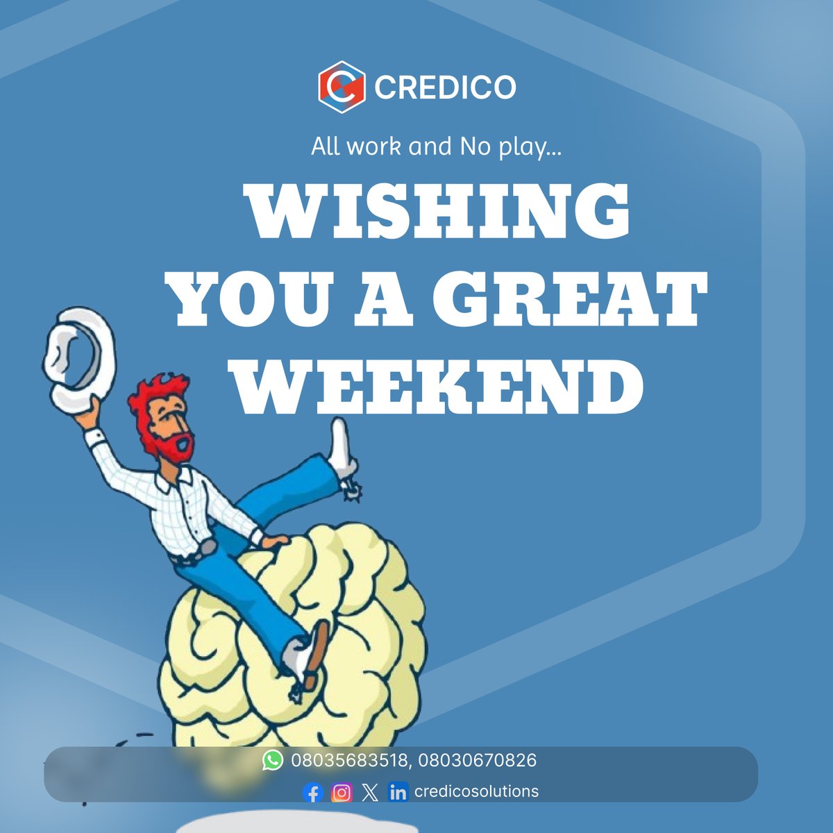 Credicosolution's tweet image. Balance is key 
Plus, all work and no play just isn’t our style.
You’ve given your best all week,
It’s time to unwind, recharge and enjoy the moments that makes life exciting
Enjoy good music, laughter with friends, or a quiet evening to yourself make this weekend count.
#CREDICO