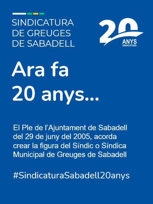 🔙 Ara fa 20 anys...

📅 El ple de <a href="/Aj_Sabadell/">Ajuntament Sabadell</a> va acordar la creació del <a href="/SindicSabadell/">Sindicatura de Greuges de Sabadell</a> 

#SindicaturaSabadell20Anys