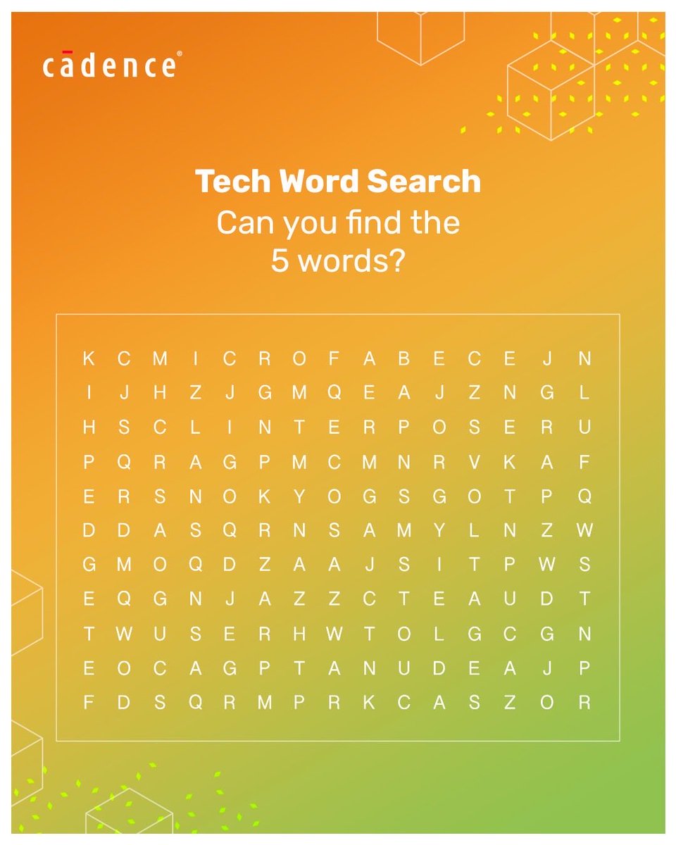 CadenceIndia's tweet image. Put your skills to the test with our Tech Word Search Puzzle! Can you spot all the hidden terms that power innovation, design and engineering?

Tag a friend and see who finds them all first! 👀💡

#TechPuzzle #WordSearch #Semiconductors #Cadence