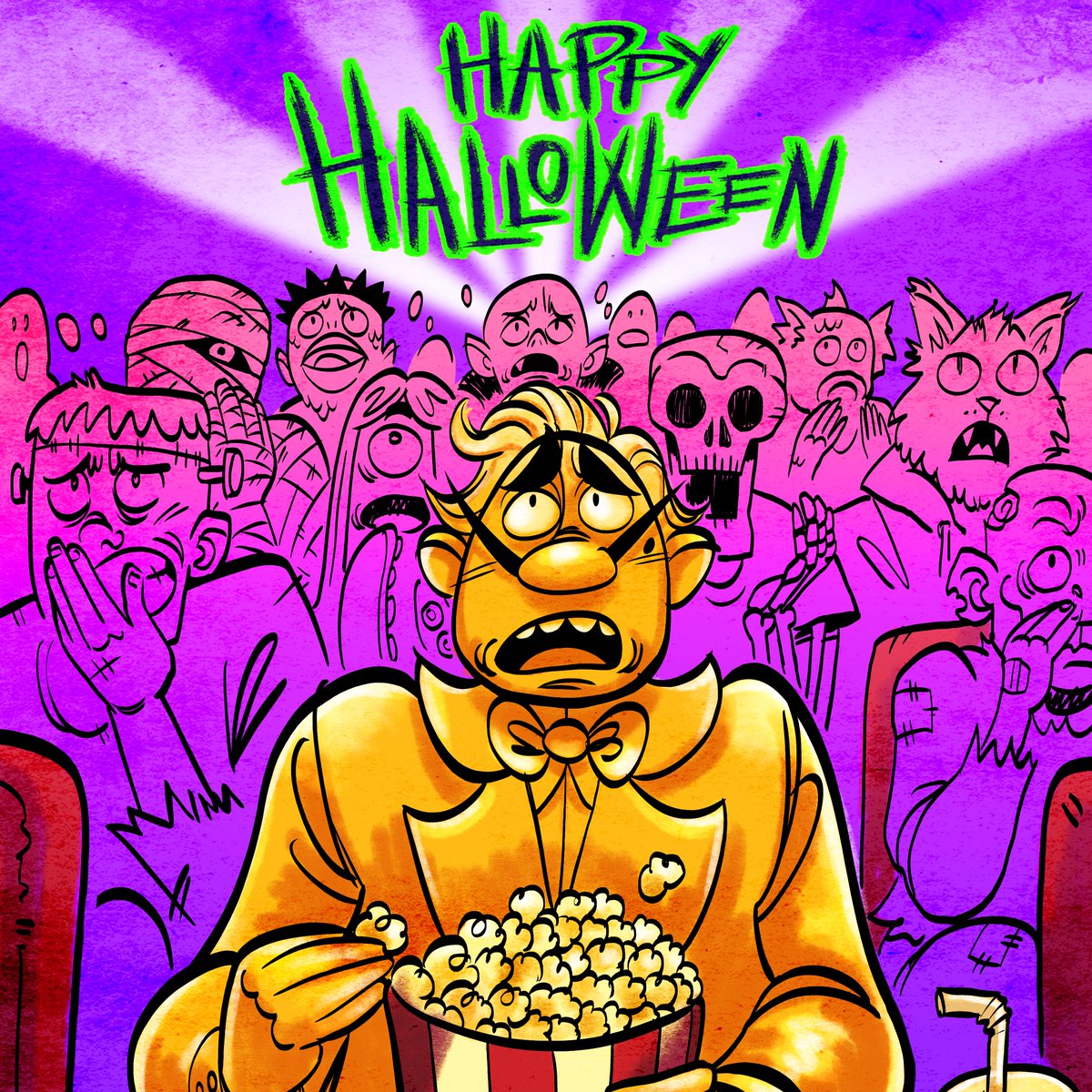 Gaspard thought it was just another movie night… Until the horror began 🎬👀
Happy #Halloween from the Movierooms Staff (and Mad Pumpkins team)! 🍿

💛
#IndieGameTrends #gamedevs #indiegame #horror #cinematic #comics <a href="/pumpkins_mad/">Mad Pumpkins GameStudio 🔜 Gamescom</a>