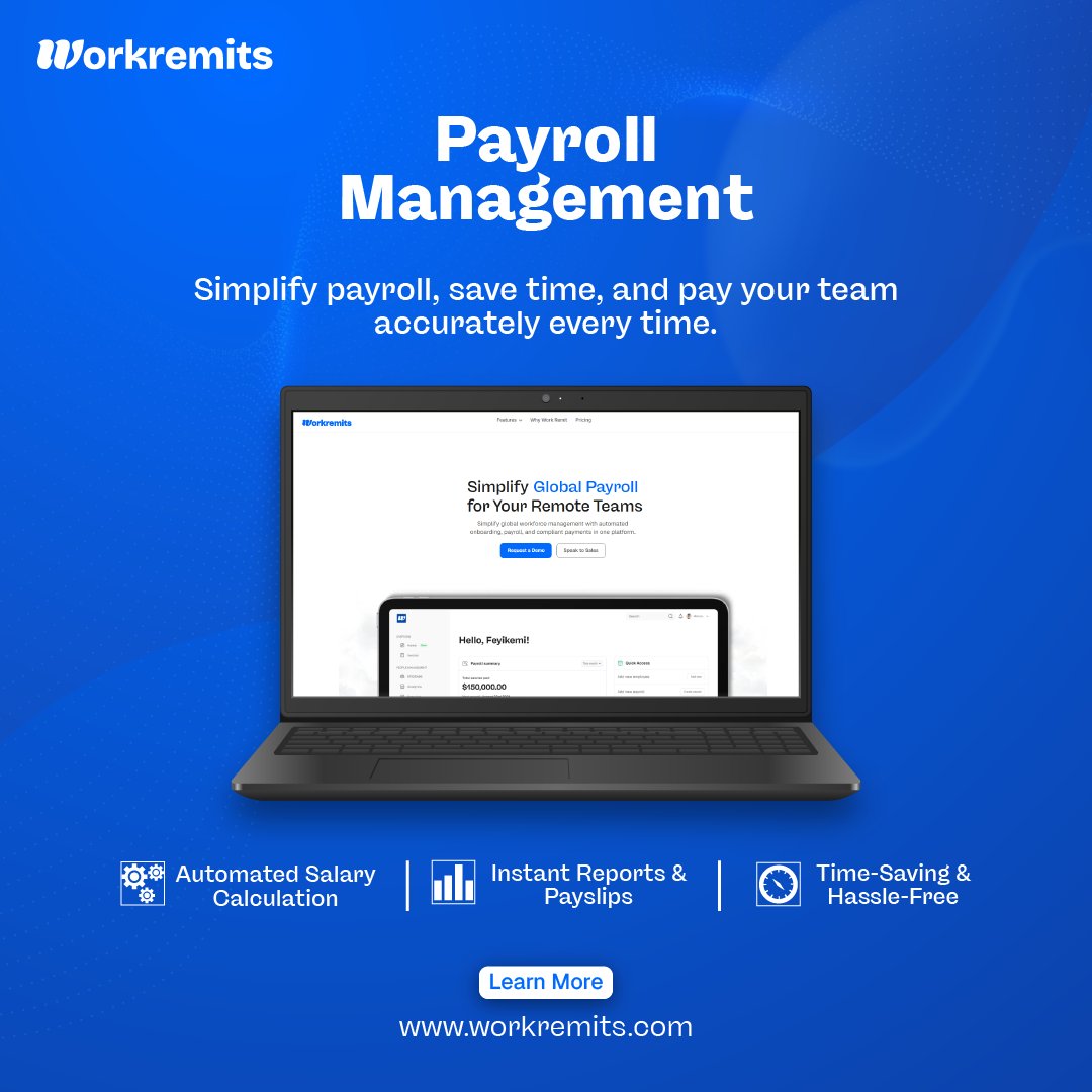 workremits's tweet image. Managing payroll?  
Late slips, tax errors, endless spreadsheets—pure chaos! 

Switch to smart automation via @workremits  for accurate, on-time, stress-free. Your team (and sanity) deserve it. 
:
:
:
:
:
:
:
 #PayrollinAfrica
 #HRTech
#payrollsoftware