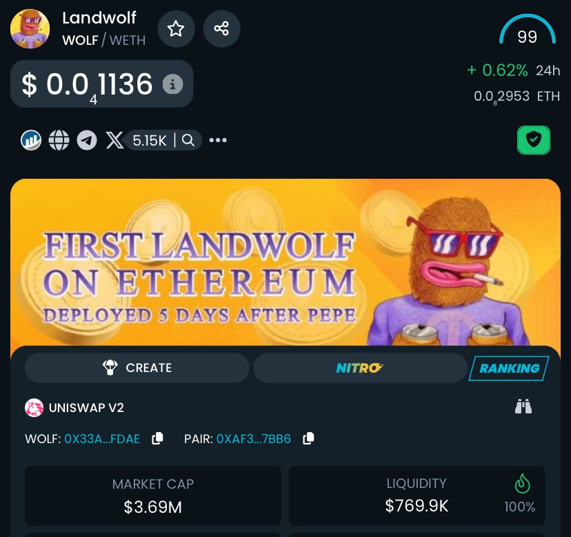 Landwolfcoineth's tweet image. Landwolf will be a multi-billion-dollar asset, just like $Pepe.

You can’t fade the OG Landwolf, which was deployed five days after Pepe.