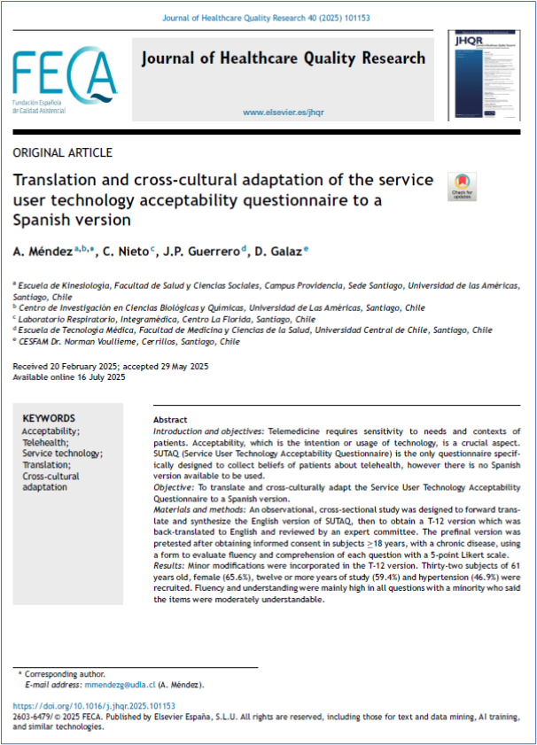 JHealthQualityR's tweet photo. 📰 Translation and cross-cultural adaptation... technology acceptability questionnaire to a Spanish version
✏️ Original by A Méndez @JHealthQualityR #RevistaSECA #JHQR
👉 https://t.co/pRfoe3L7lf
✅ #QualityHealthcare #Acceptability #Telehealth #CrossCulturalAdaptation https://t.co/jspAIeMJ8H
