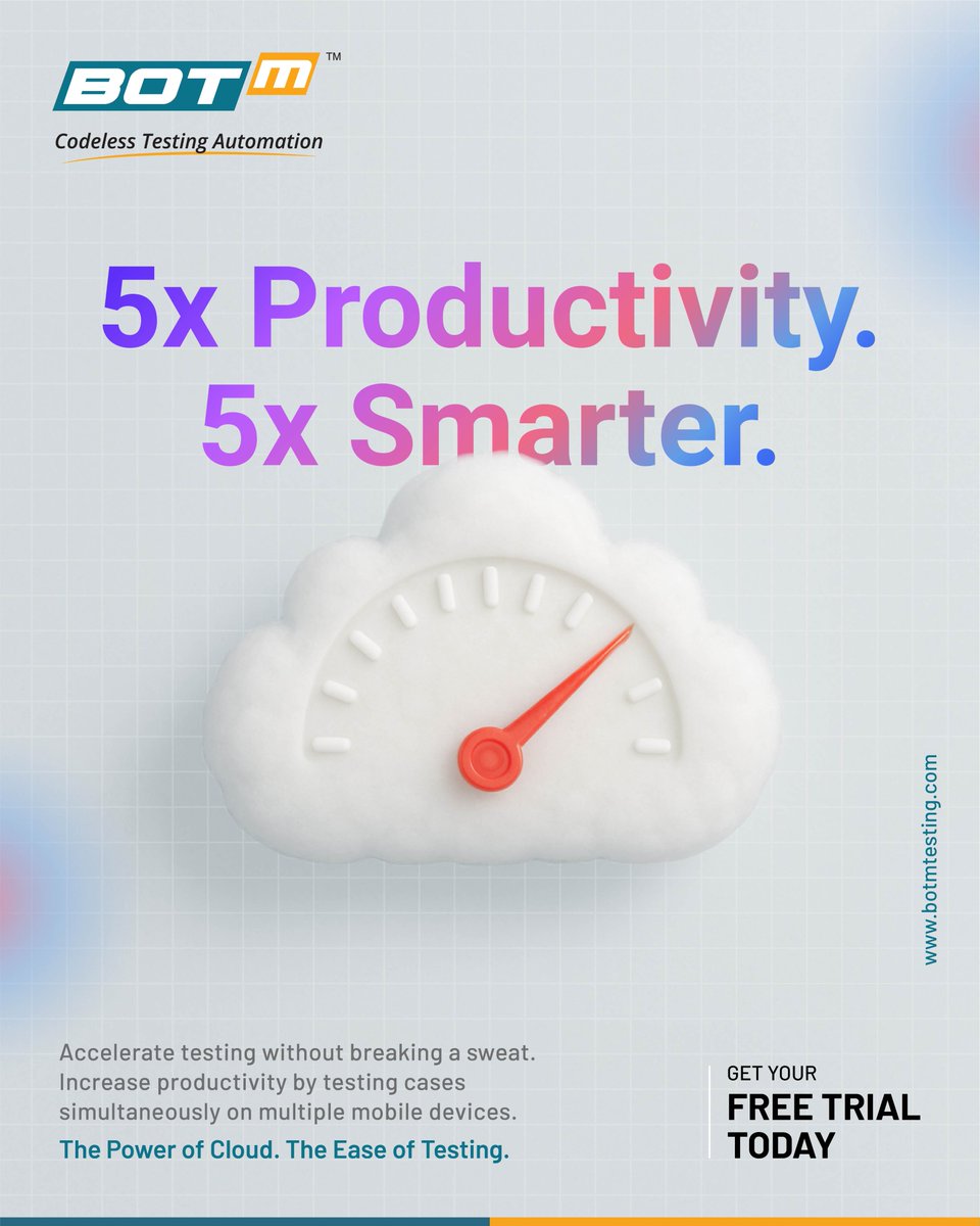 Botm_Testing's tweet image. 5X Productivity. 5X Smarter. 
 
Why settle for average when automation can amplify your performance?
 
With BOTm, run multiple tests on real devices -5X faster, zero coding, total precision.

Work smarter. Test faster. Deliver better.

#BOTm #5XProductivity #SmartTesting #NoCode
