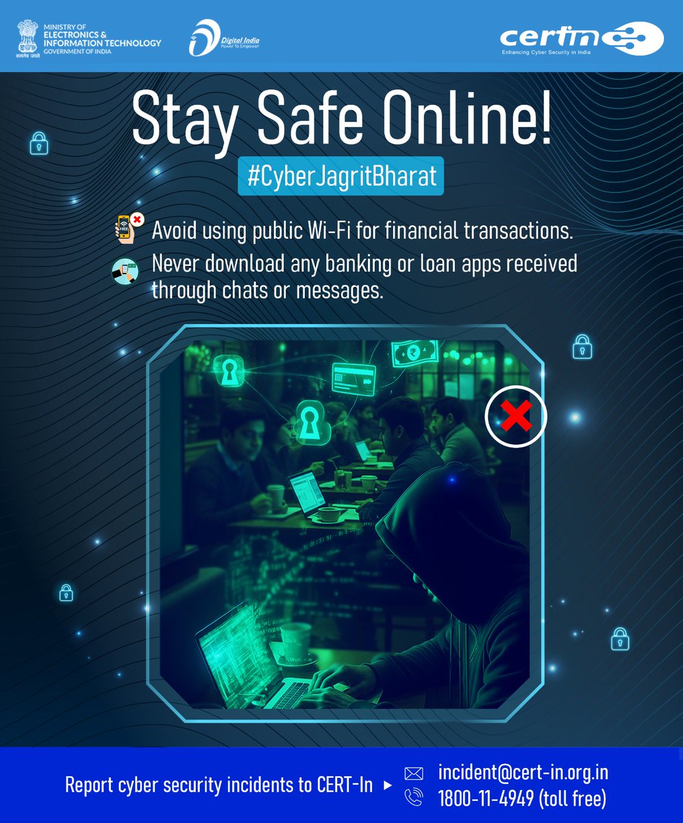 _DigitalIndia's tweet image. Stay alert, stay secure! 
Think before you click on any link or attachment.
#IndianCERT #Cybersecurity #CyberAwareness #NCSAM #MeitY #ISEA #MyGoV #DigitalIndia #CSK