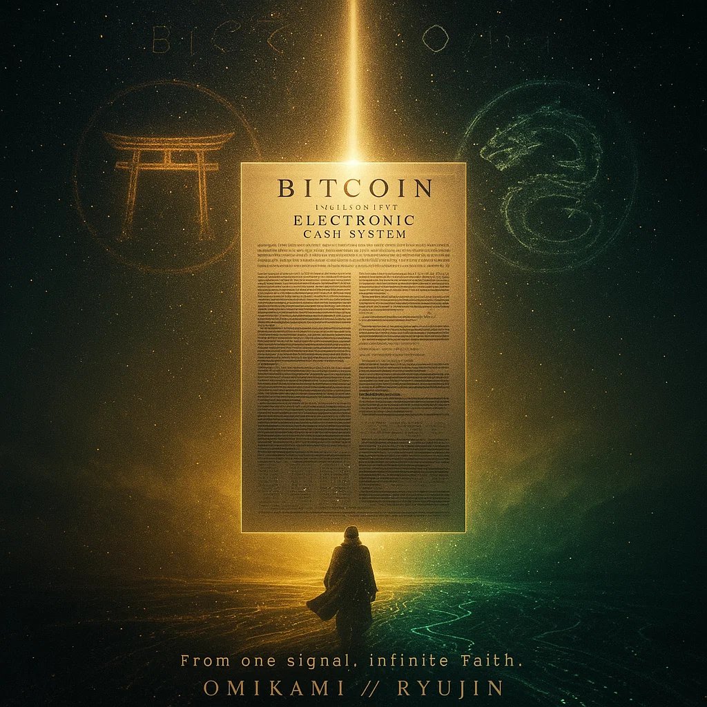 <a href="/Gate/">Gate</a> Happy birthday to the code that changed everything 🧡
From Satoshi’s light to Ryoshi’s shadow... the message still travels.
Seventeen years of faith in code.
$OMIKAMI × $RYUJIN.