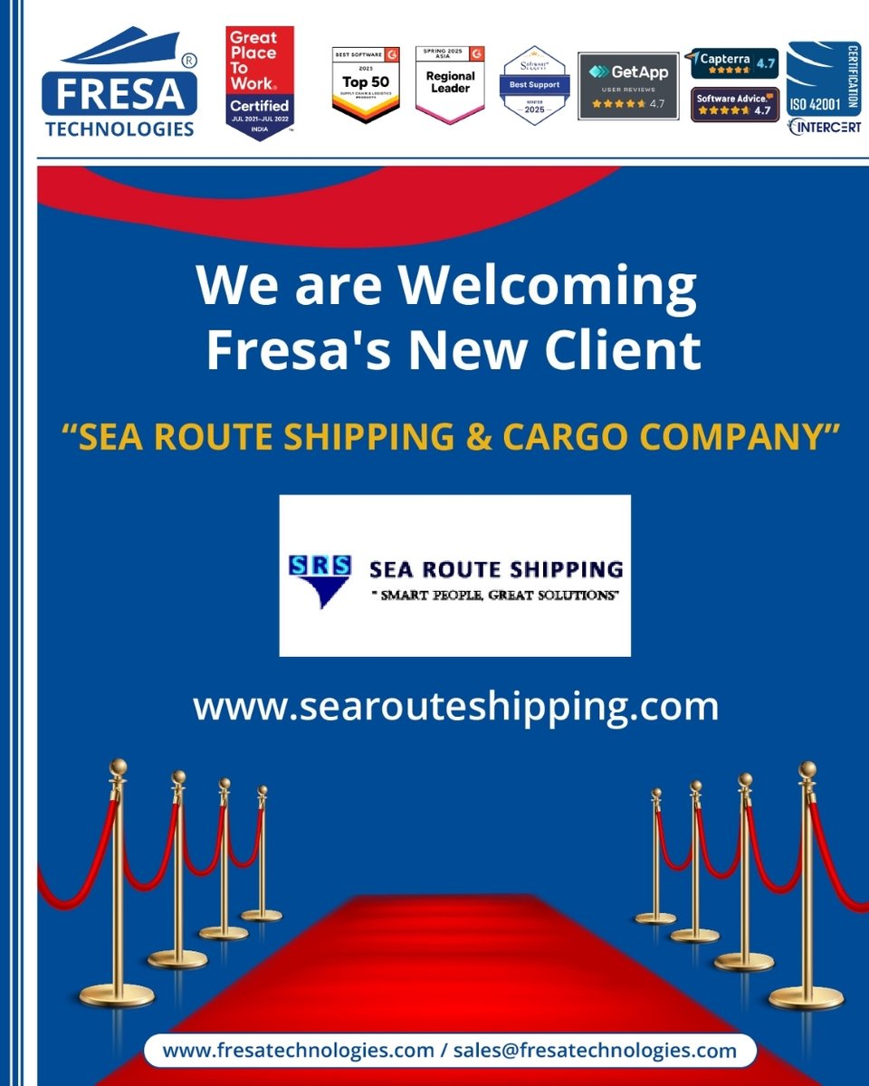 fresatechnology's tweet image. 🎉We are Welcoming Fresa&apos;s New Client🤝🚀
&quot;SEA ROUTE SHIPPING &amp;amp; CARGO COMPANY&quot;

For more queries please visit below link 👇
fresatechnologies.com/about-us/servi…

#Fresa #Freightsolutions #Freightforwarding #Import #FresaGold #ERPSoftware #G2Awards #SoftwareRecognition #Welcome #Client