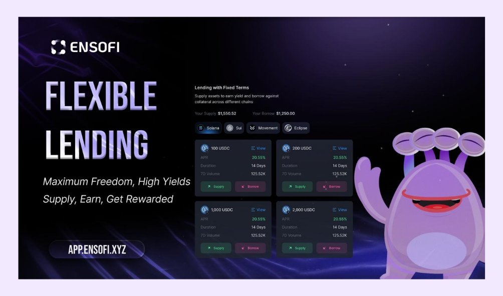 Aminusuperfan's tweet image. Break the mold with @Ensofi_xyz! Unlike traditional DeFi protocols that lock your funds, EnsoFi&apos;s flexible term lending offers:
- Maximize earnings: Up to 19.6% APY on $USDC, outpacing the competition
- Stay liquid: Withdraw anytime, no lockups or penalties