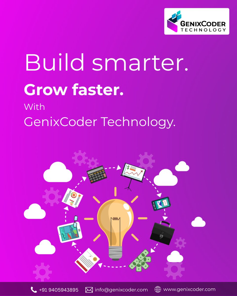 genixcoder's tweet image. 💡 Build Smarter. Grow Faster.
At GenixCoder Technology, we craft smart digital solutions that help you innovate, scale &amp;amp; lead with confidence. 🚀
🌐 genixcoder.com | 📞 +91 9405943895
#GenixCoder #SmartSolutions #DigitalInnovation #GrowWithGenixCoder