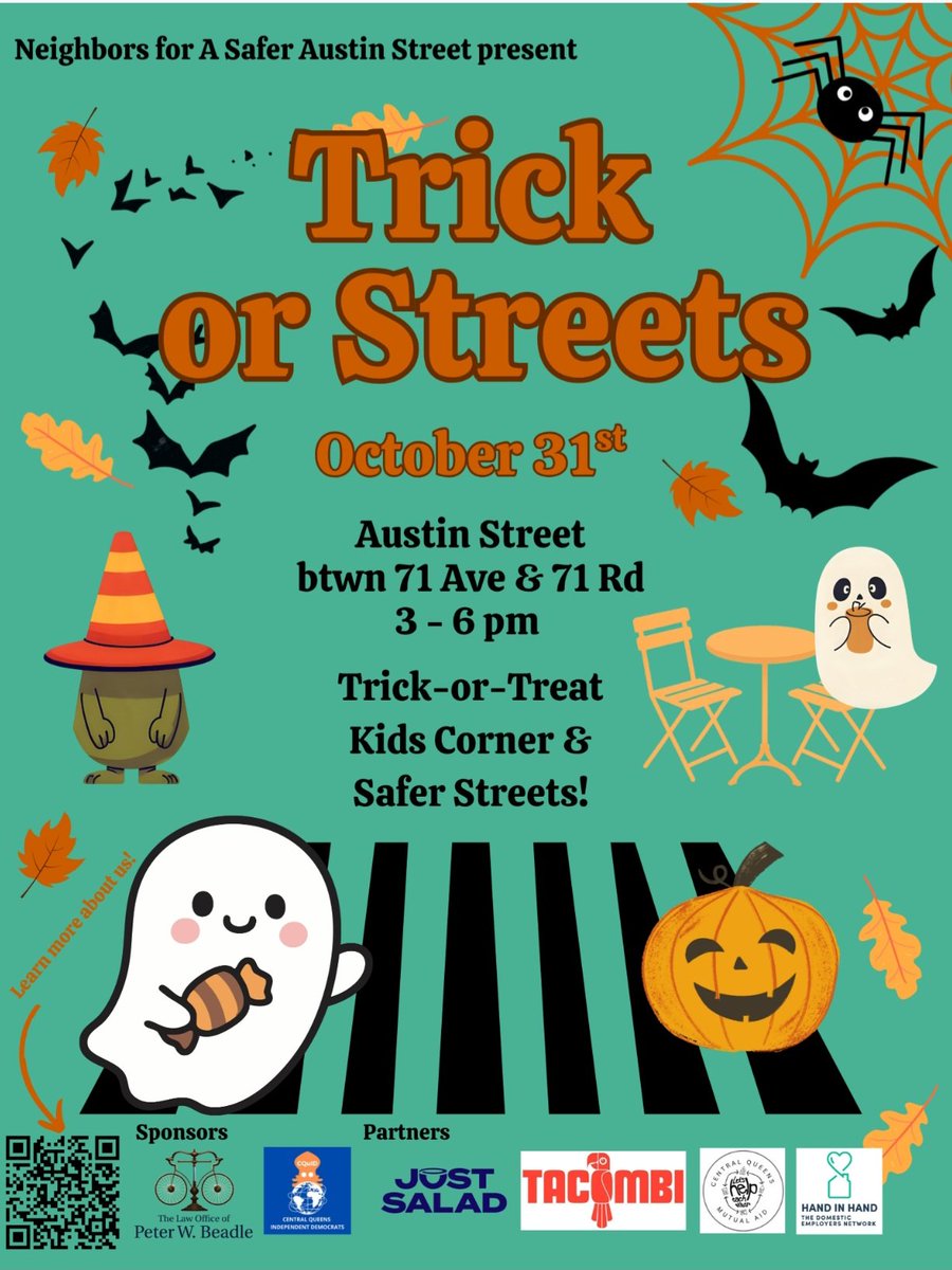 CQUID718's tweet photo. Happy Halloween!!! We're excited to see you this afternoon at the Neighbors for a Safer Austin Street Trick-or-Streets community celebration on Austin Street ππ»π₯³π
#TrickOrStreets2025 #AustinStreet #OpenStreetsNYC #SafeStreets #Halloween2025 https://t.co/5Yed8PJnDA