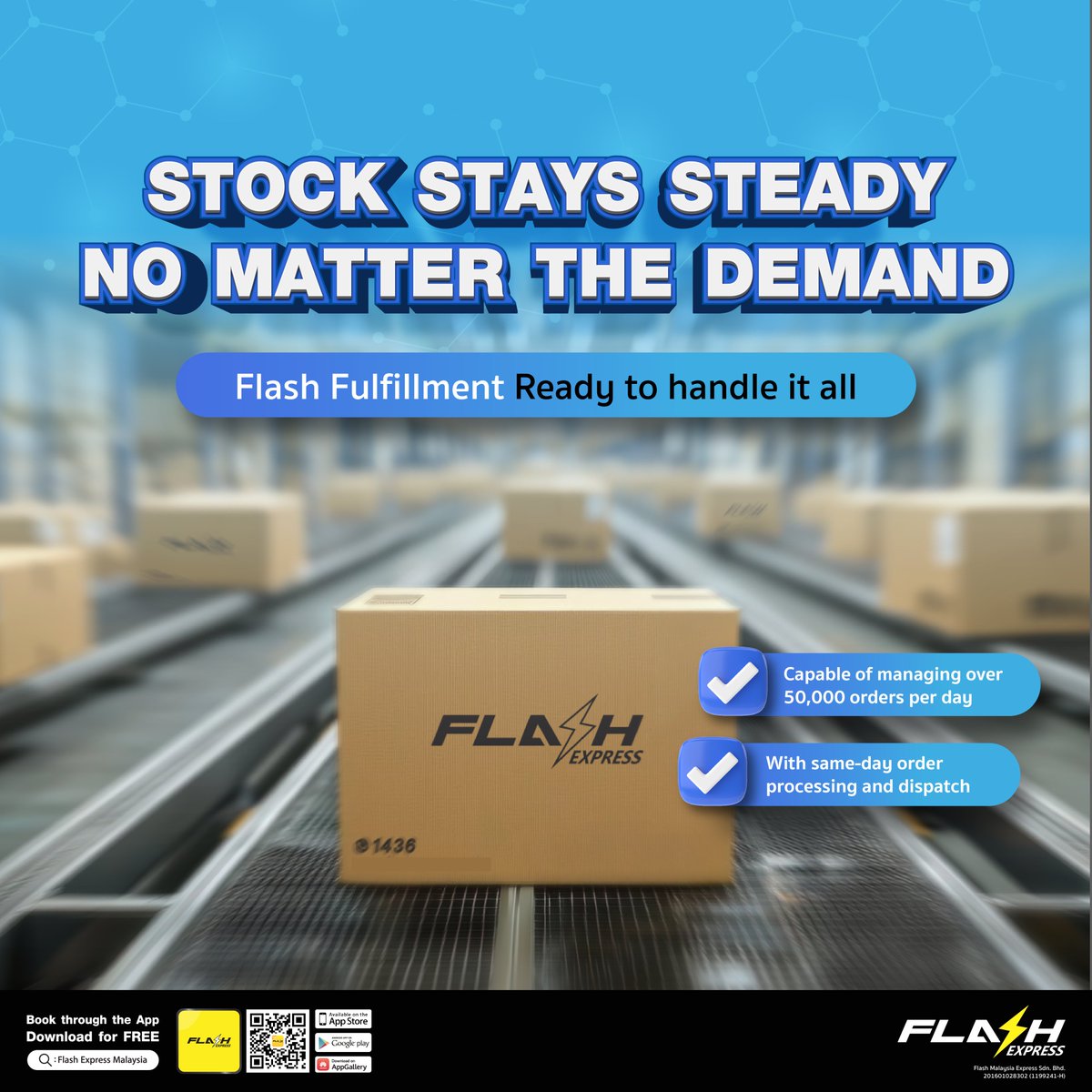FlashExpressMY's tweet image. 📦 Flash Fulfillment — Your One-Stop Warehouse! ⚡

From storage to delivery, we handle it all!

With capacity for 50,000+ orders daily and same-day dispatch, your business runs smoother than ever. 💪💛

#FlashFulfillment #OneStopWarehouse #FlashForward