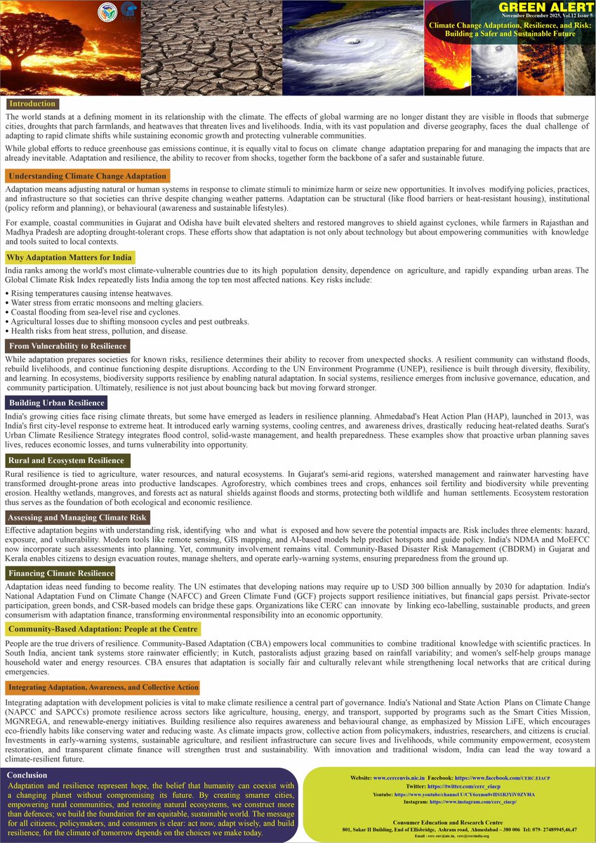 cerc_eiacp's tweet image. As floods and heatwaves intensify, #Adaptation &amp;amp; #Resilience are key to a sustainable future.
India is turning challenges into opportunities through innovation, ecosystem restoration &amp;amp; community-driven action.
Let’s #ActForClimate and build a safer tomorrow!