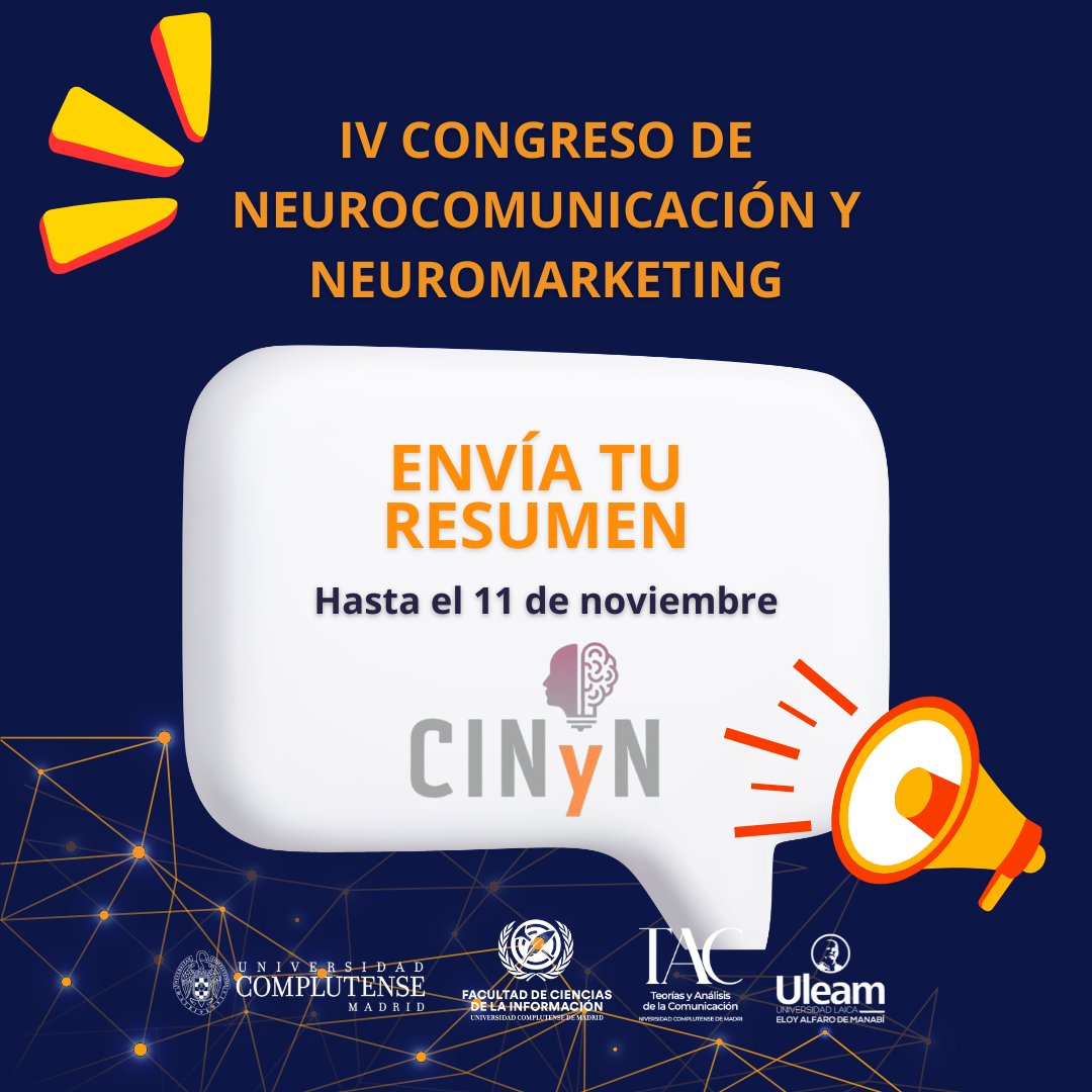 Envía tu resumen! 🧠✨

📅 Fecha límite de envío: 11 de noviembre
🔗 Sube tu resumen aquí 👉 lnkd.in/dQHTYKe2

¡Esperamos tu aporte científico!
 #TAC  #publicidad #comunicacion #consumidor #emociones #conferencia #marketing