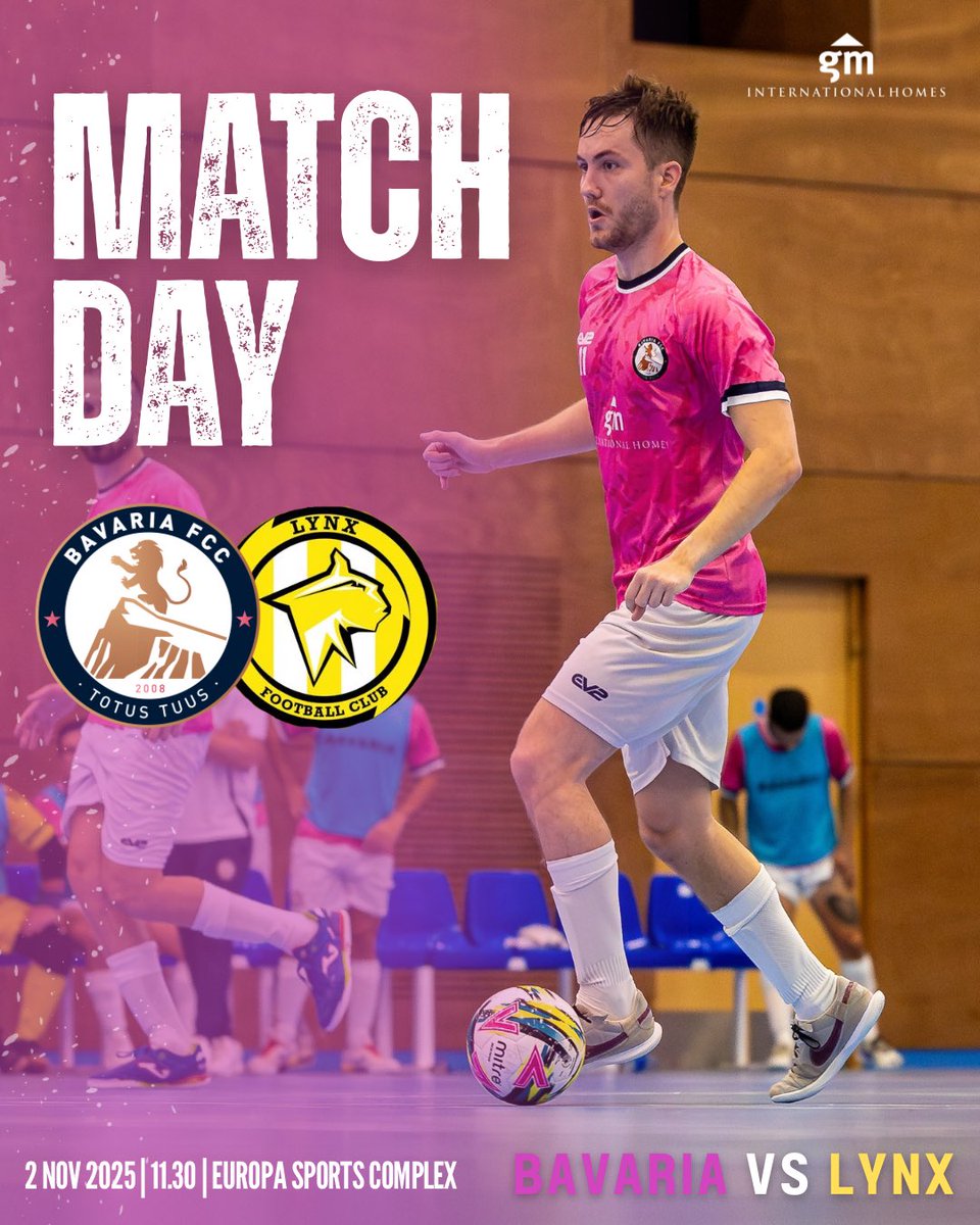 It’s Match Day 3 in the Gibraltar Premier Division this weekend.

It’s 🩷 vs. 🟡 as we come up against reigning league winners, Lynx FC this Sunday morning. 

#ThePinks | #BavariaFutsal 💕