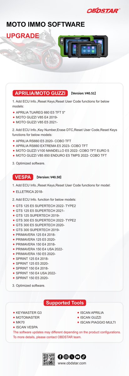 ObdstarTec's tweet image. #OBDSTAR #Motorcycle #SoftwareUpgrade 🏍
MOTO Diag🌟
MOTO IMMO🌟
MOTO Cluster Calibration🌟
MOTO ECU Flasher🌟

#Motorcyclerepair #MotrocycleScanner #Diagnostic #Addkeys #MotoDash