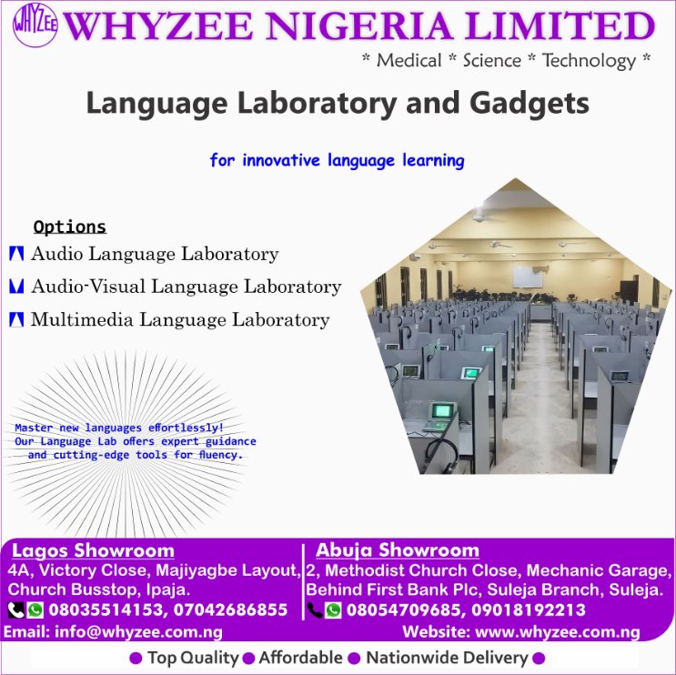 Whyzeenigeria's tweet image. Language Lab Setup!

Get a complete Language Lab and Gadgets setup, including furniture!

 Contact us: info@whyzee.com.ng, 08035514153 or 07042686855. 

#LanguageLab #Education #Furniture #Nigeria

Let me know if you need any mo