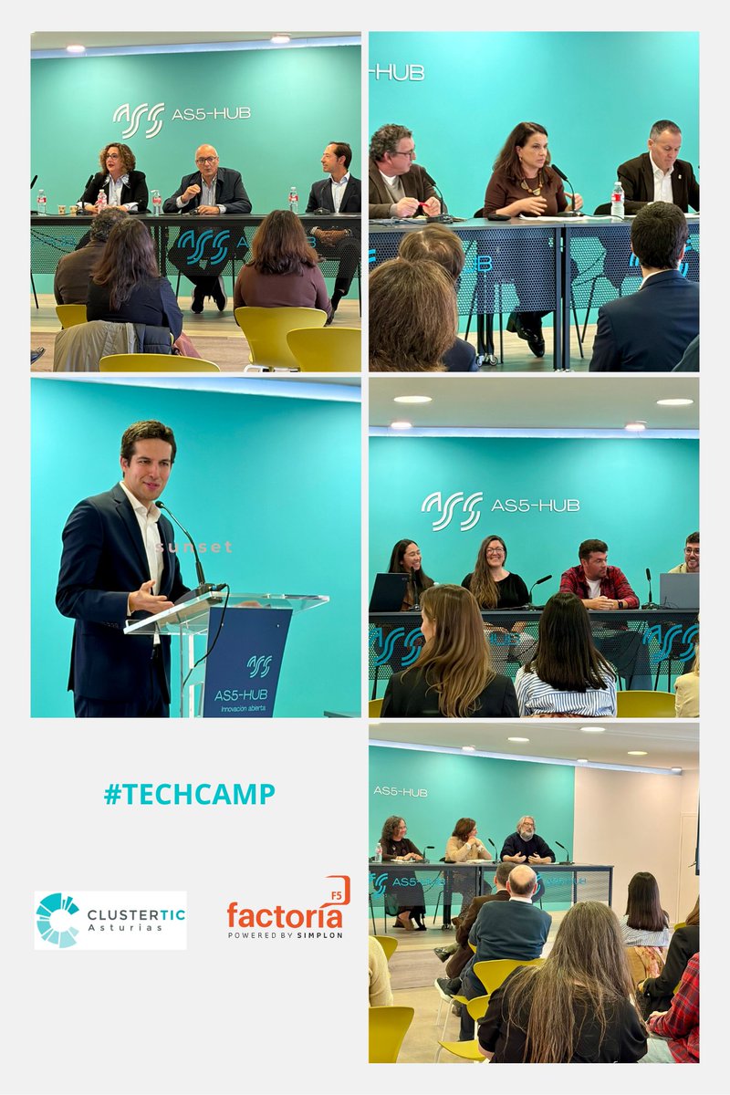 ClusterTICAstur's tweet image. Ayer celebramos en el AS5-HUB de Gijón la jornada “IA y Talento para el Futuro en Asturias”, que puso el broche final al proyecto #TechCamp, una iniciativa colaborativa entre el Cluster TIC Asturias y Factoría F5.