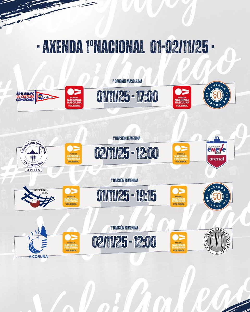VoleiGalego's tweet image. 🏐 A emoción do #voleigalego tamén se vive na máxima categoría! 
💙 Aquí os seus encontros para esta fin de semana