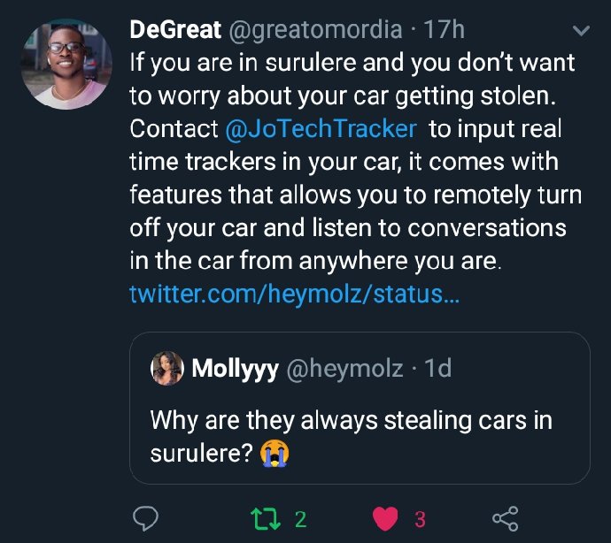 JoTechTracker's tweet image. In the months of &quot;Ember&quot;, there&apos;s always over 5 cases of stolen cars daily in different cities.
Secure ur car 24/7 with our reliable gps tracking device today. Christmas and new year is around the corner!
☎08069591473

|
Davido Even Seyi Phyno Northerners Watched P0rn Halloween