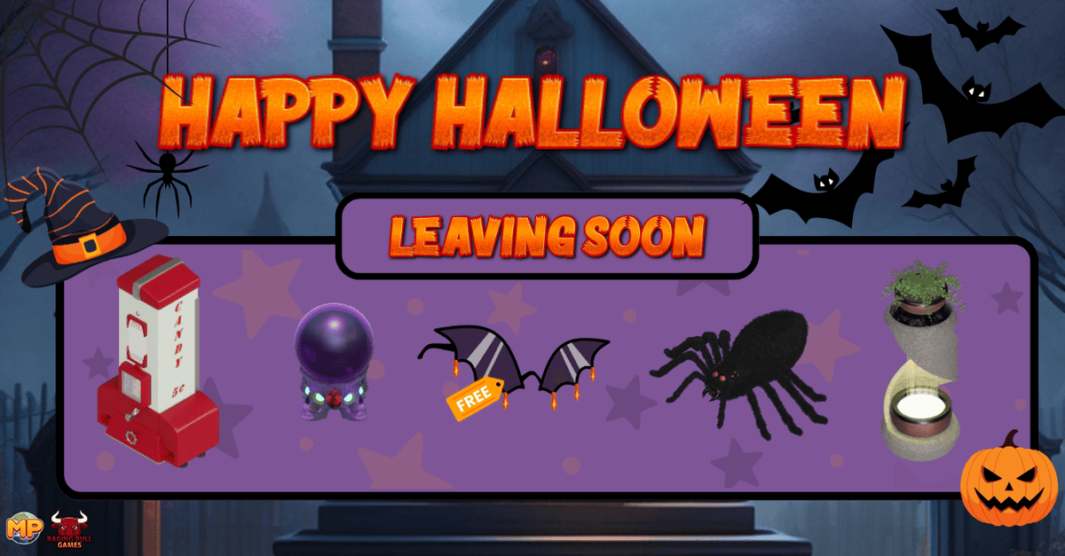 RagingBullGames's tweet photo. 🎃👻HAPPY HALLOWEEN!
Don't miss out on theses limited time items leaving the store! Log in today to purchase your limited collectables and claim your FREE Halloween Bat Glasses!
#trickortreat #indiegame #MegaPlanet #Halloween2025 #VirtualWorld #giveaway #happyhalloween https://t.co/8p1ZTv4Ae5