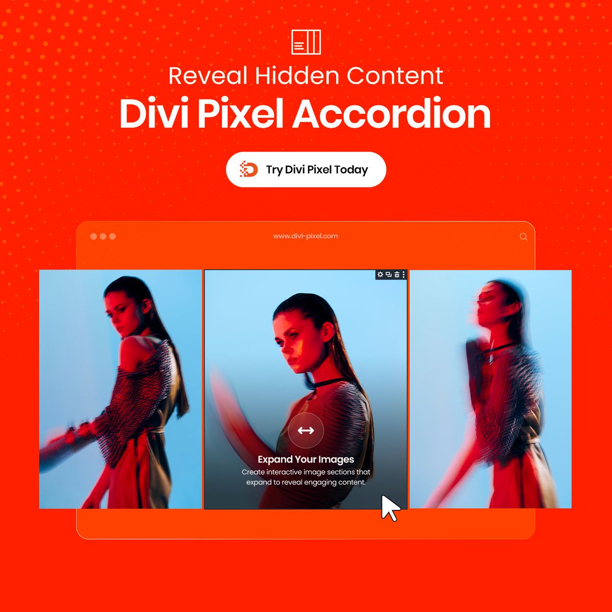 DiviPixel's tweet image. 🎨 Highlight your images like never before!
The 𝗗𝗶𝘃𝗶 𝗣𝗶𝘅𝗲𝗹 𝗜𝗺𝗮𝗴𝗲 𝗔𝗰𝗰𝗼𝗿𝗱𝗶𝗼𝗻 𝗠𝗼𝗱𝘂𝗹𝗲 adds hover &amp; click effects with smooth accordion animations - all while keeping your images crisp and beautiful.
👉 Explore it: divi-pixel.com/modules/accord… #divi #divipixel
