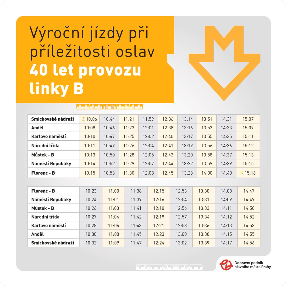 40 LET METRA B – SPECIÁLNÍ JÍZDY | Zveme vás 2. listopadu 2025 na speciální jízdy historickou soupravou 81-71 v rámci výročí 40 let provozu linky B.

▶️2. listopadu 1985 byl totiž zahájen provoz na prvním provozním úseku tratě B metra ze Smíchovského nádraží na Sokolovskou