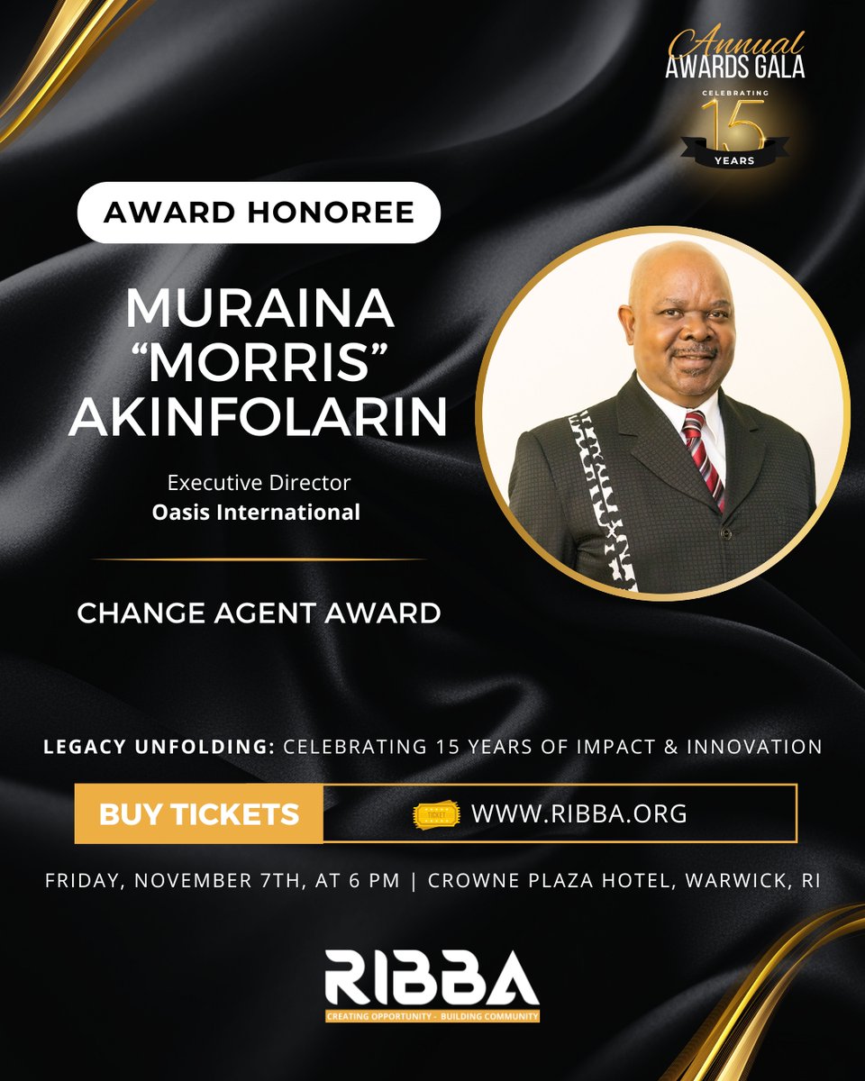 🎉 We are proud to honor Muraina Akinfolarin with the Change Agent Award at our Annual Awards Gala!

Join us in celebrating Muraina's impactful legacy next Friday, November 7th, at 6 PM at the Crowne Plaza Hotel in Warwick, RI. ✨

🎟️ Buy Tickets: ribba.org/gala