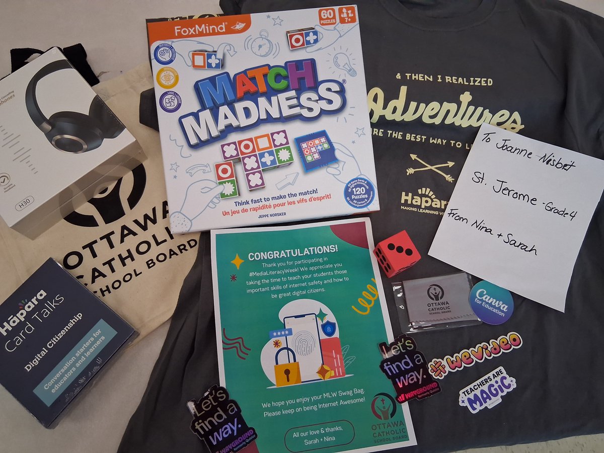 joanne_nisbet's tweet image. A huge thank you for my swag bag from @MrsLawrenceOCSB  and Nina Carlucci. My students enjoyed learning about how to determine what is real and what is fake on the Internet. @StJeromeOCSB @OttCatholicSB @OCSBelementary @MrsMG_ocsb #ocsbLiteracy #MediaLiteracyWeek