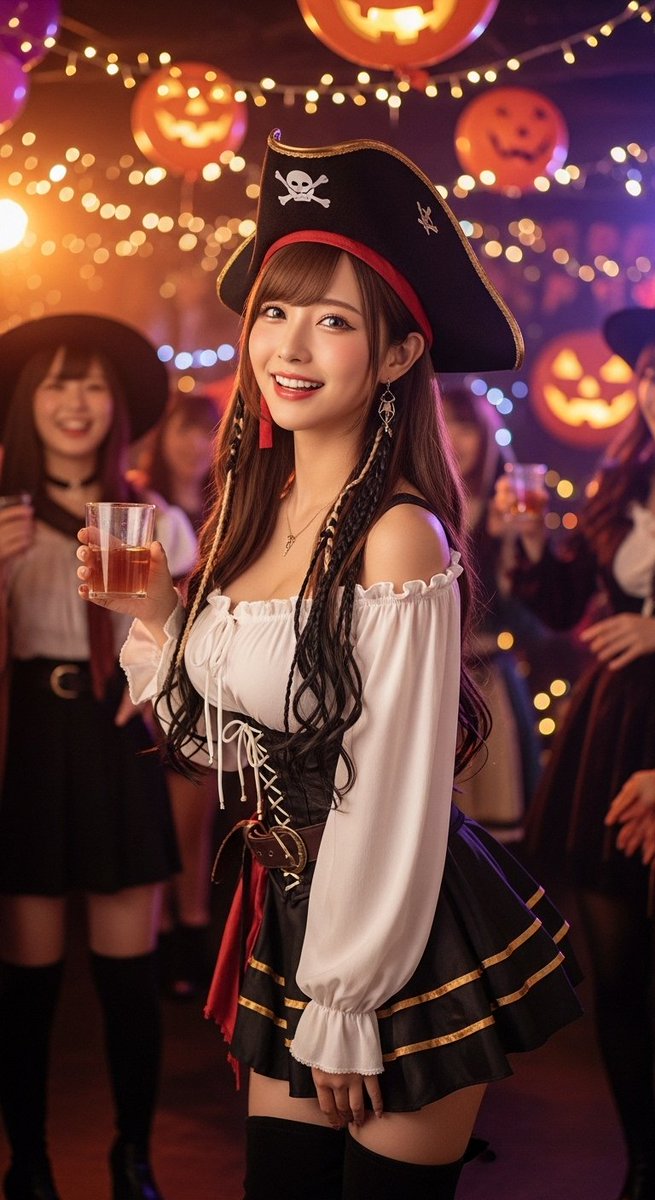 ai_japan_muse's tweet image. Happy Halloween! 
Pirate vibes at the party 🎃🏴‍☠️

#HalloweenCosplay 
#PartyFun
#ハッピーハロウィン
#ハロウィン2025