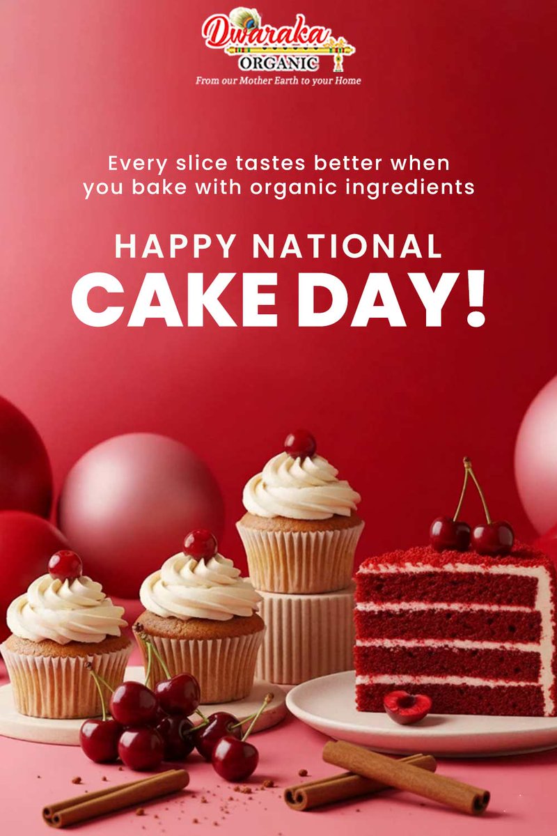 DwarakaO's tweet photo. It’s National Cake Day, and nothing beats a homemade treat baked with pure, organic ingredients. From wholesome flours to natural sweeteners, let every slice tell a story of flavors and quality. Celebrate this day by baking a cake at home with Dwaraka Organic's ingredients. https://t.co/XBQw0kUeIg