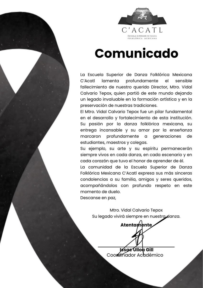 Hoy a 14k kilómetros me ha llegado esta noticia, un gran amigo, ejemplo de amor al arte y la cultura, deja un vacío difícil de llenar. Maestro baila ahora con las estrellas.  <a href="/EscAcatl/">C´acatl</a>.