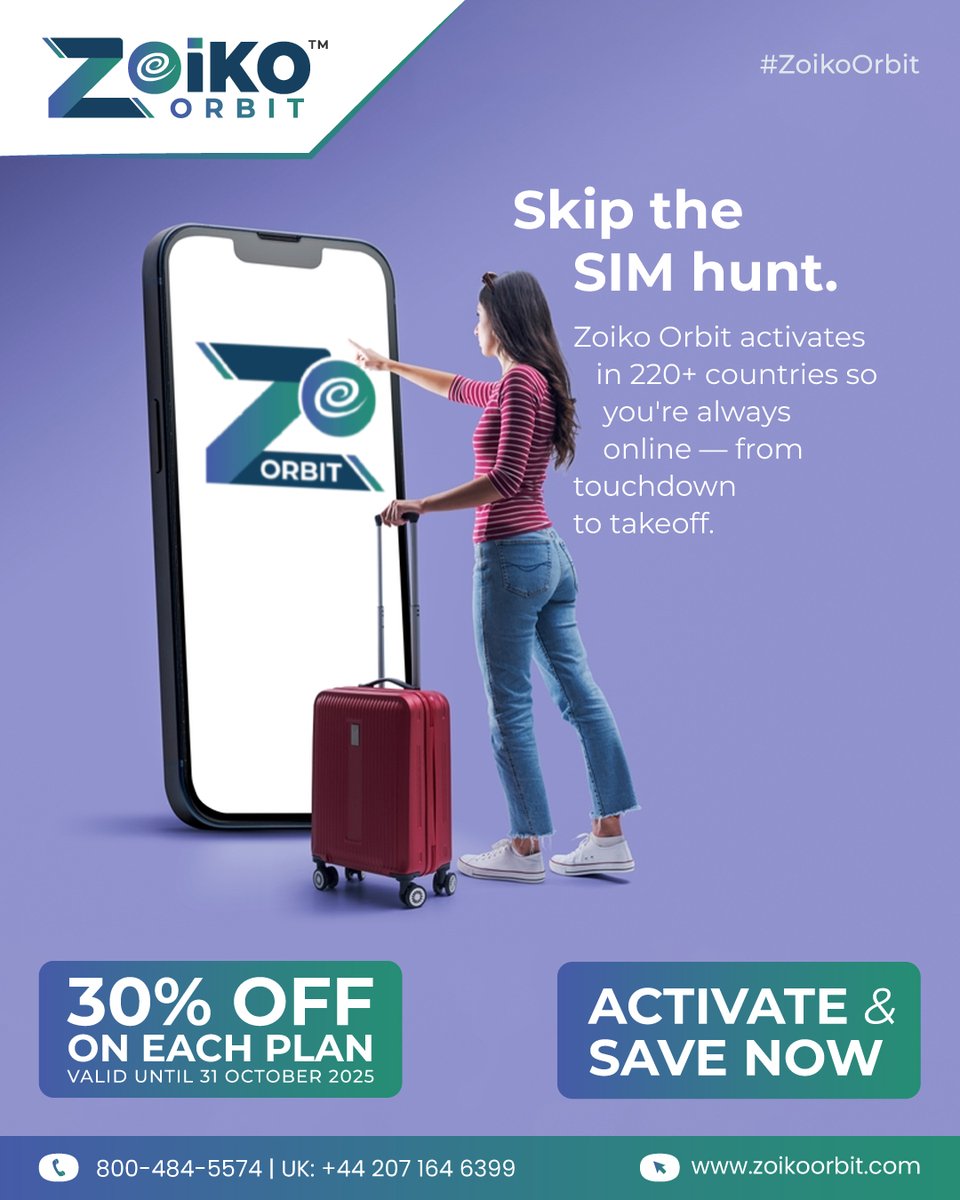 zoikoorbit's tweet image. 🌍Skip the #SIMHunt. #StayConnected Everywhere.
No more #SIMswaps, no more lost connections.
With #ZoikoOrbit, your #globaleSIMactivates in 220+ countries—keeping you online from touchdown to takeoff.
Travel smarter with #instantconnectivity, unlimited data &amp;amp; seamless roaming.