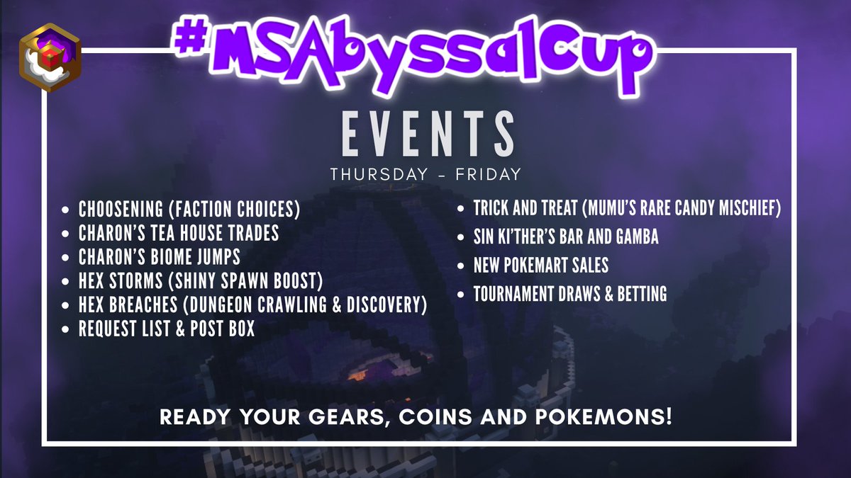 We got spooktacular events for our Cobblemon RP for Halloween!

Do check out #MSAbyssalCup during Grind Days before the first round of #CobbleRPTourney!