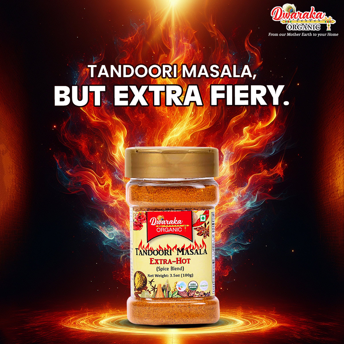 DwarakaO's tweet photo. Tandoori Masala Extra Hot is crafted for those who love intense heat and bold, smoky flavor in their grills and marinades. A small spoonful brings fiery color and depth to paneer, veggies, or tofu. Shop for Dwaraka Organic Tandoori Masala Extra Hot from your nearest grocery store https://t.co/h1wlMWldNK