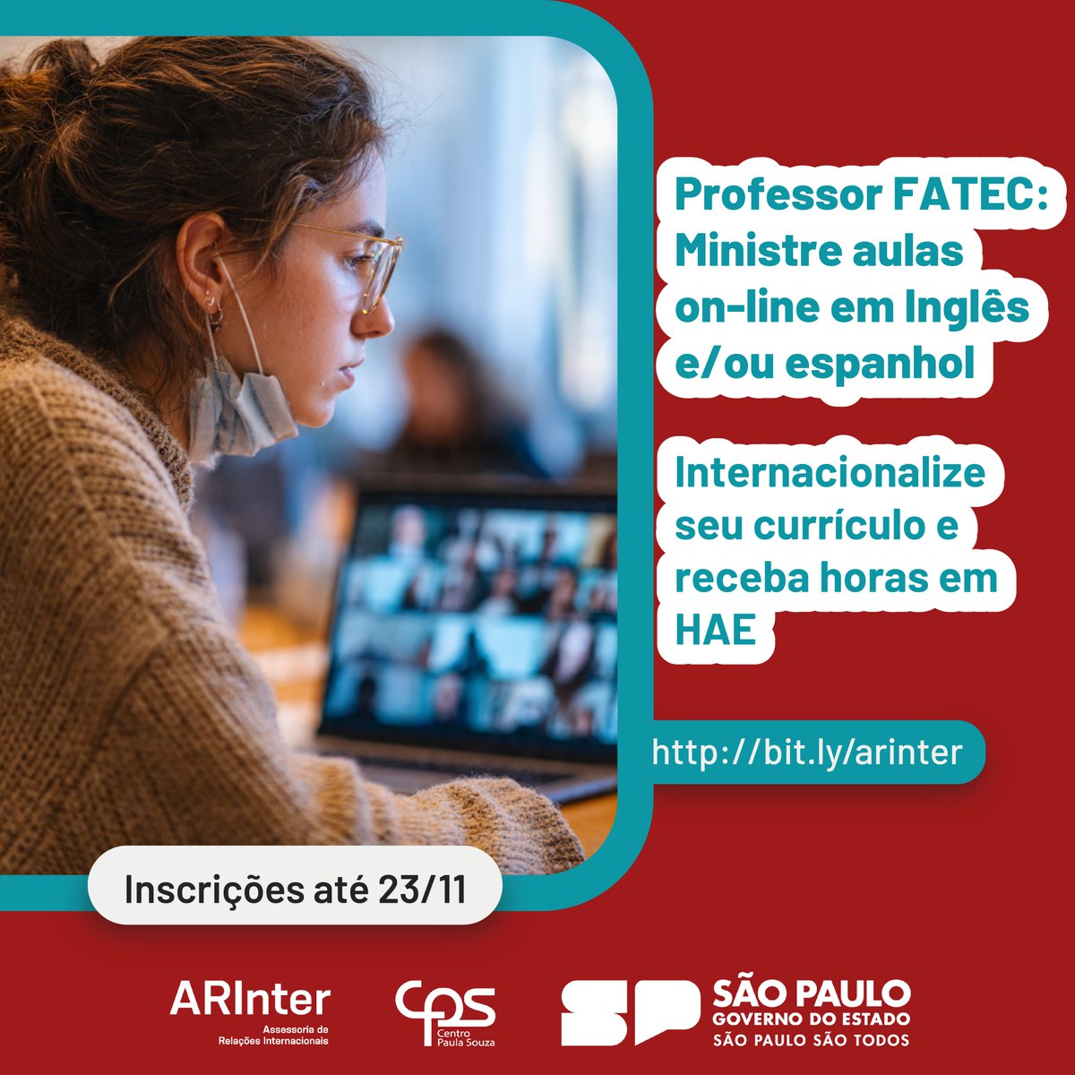 arintercps's tweet image. Prof. FATEC!

📅 Período de inscrições
🟣 De 31/10/2025 até 23/11/2025, às 23h59

📎 Como se inscrever?
1️⃣ Preencha o formulário:
arinter.cps.sp.gov.br/editais-aberto… 
2️⃣ Envie sua proposta de componente
3️⃣ Anexe o certificado de proficiência 

@arintercps #arintercps