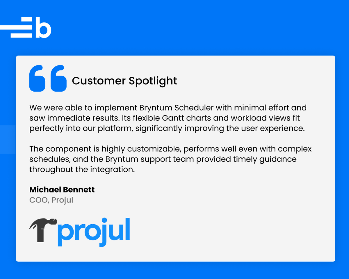bryntum's tweet image. 🤝🏗️  Thank you for being a valued client, @goprojul!

#projul #bryntum #scheduling