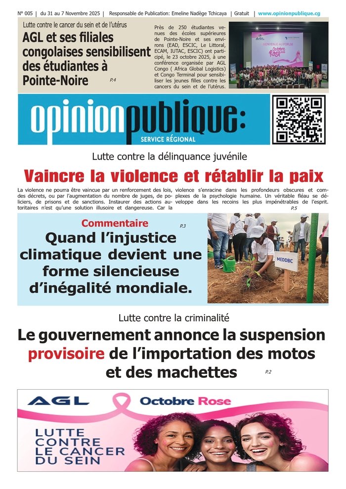 journal_op's tweet image. L&apos;édition hebdomadaire de votre journal OPINION PUBLIQUE est disponible. Vous pouvez retrouver toutes les informations de la semaine au format PDF haute résolution sur notre site web : opinionpublique.cg

Bonne lecture ! #AGLcongo #DGSP #Cop30 #Climat #Criminalité #Congo
